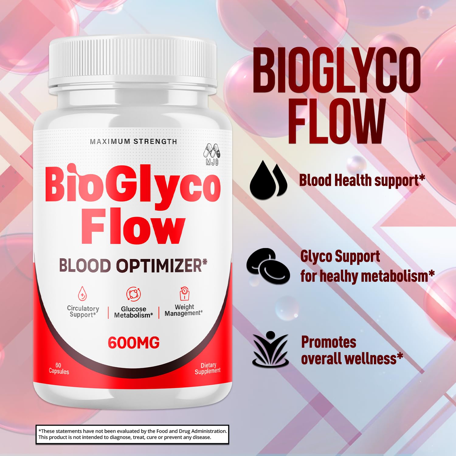 (2 Pack) BioGlyco Flow Blood Optimizer Capsules, Official BioGlyco Flow Pills with All Natural Ingredients, Advanced Health and Wellness Supplement with Maximum Strength Multivitamins (120 Capsules) MJO Au supplements