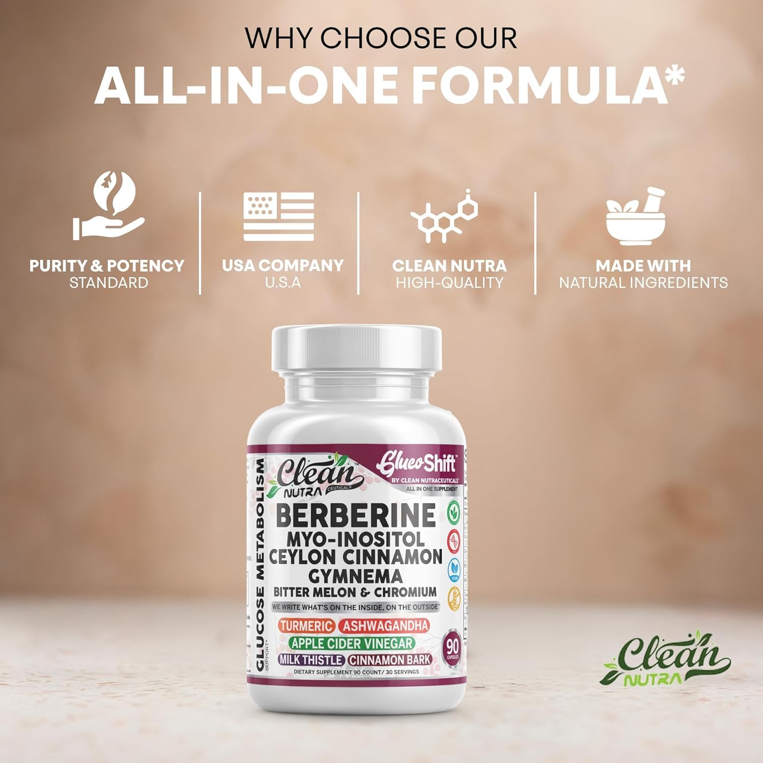 Clean Nutra Berberine Supplement Myo-Inositol Ceylon Cinnamon Gymnema Bitter Melon Chromium Complex for Digestion, Antioxidant Support & Wellness 90 Vegan Capsules Non-GMO Clean Nutraceuticals Au supplements