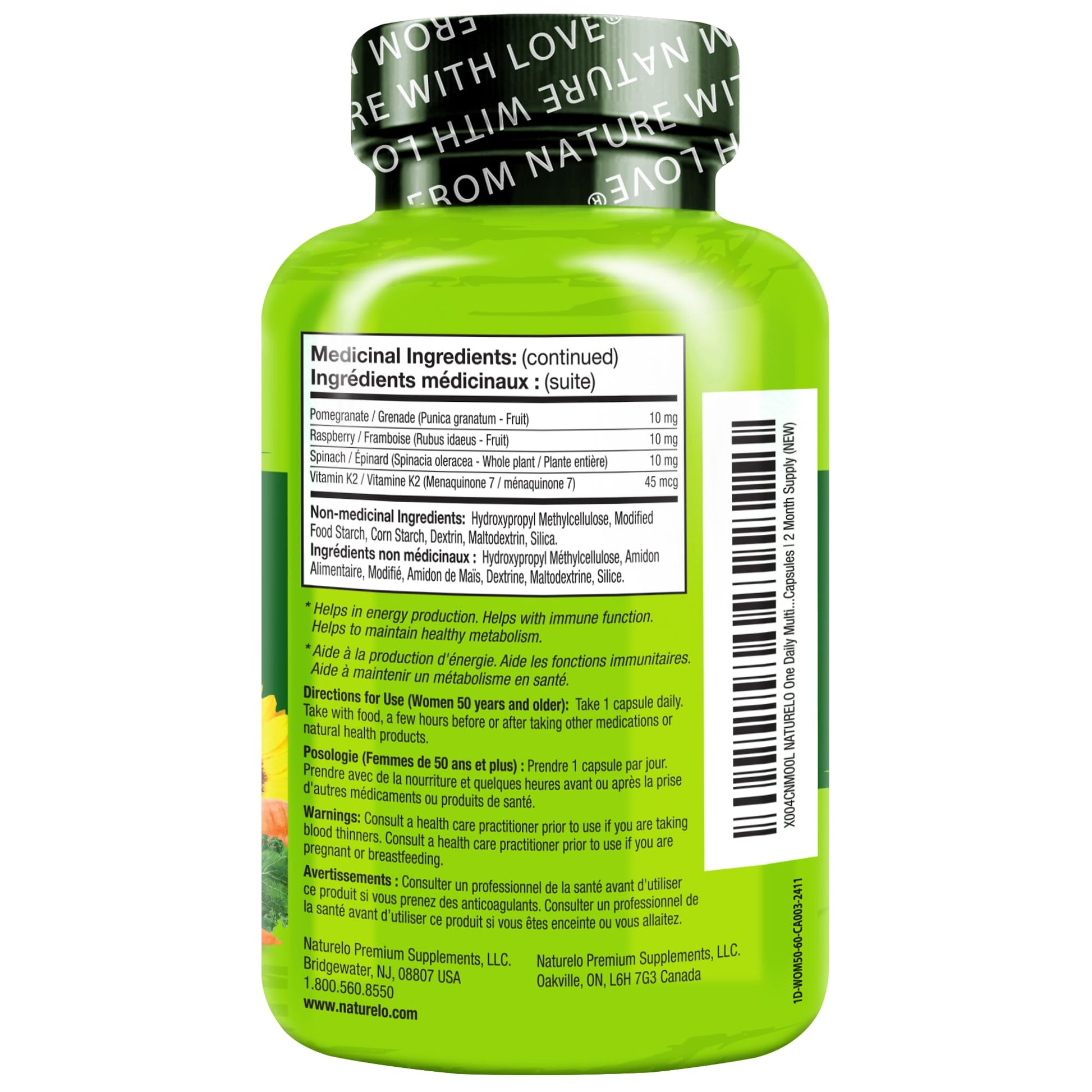 NATURELO One Daily Multivitamin for Women 50+ (Iron Free) - Menopause Support for Women Over 50 - Whole Food Supplement - Non-GMO - No Soy - 60 Capsules - 2 Month Supply NATURELO Au supplements