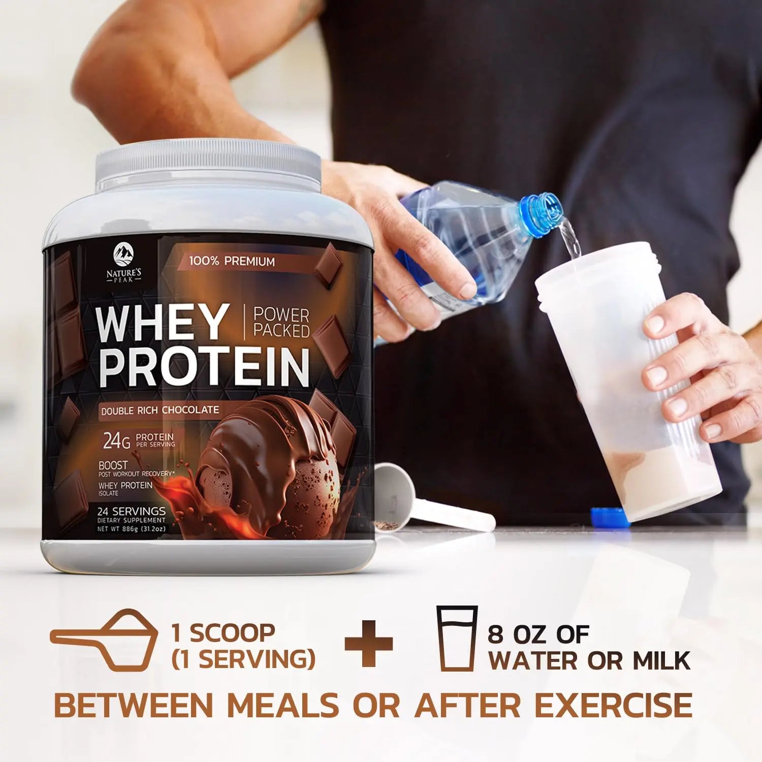 Nature's Premium 100% Whey Protein Powder, 24g of Protein, Double Rich Chocolate Nature's Peak Au supplements