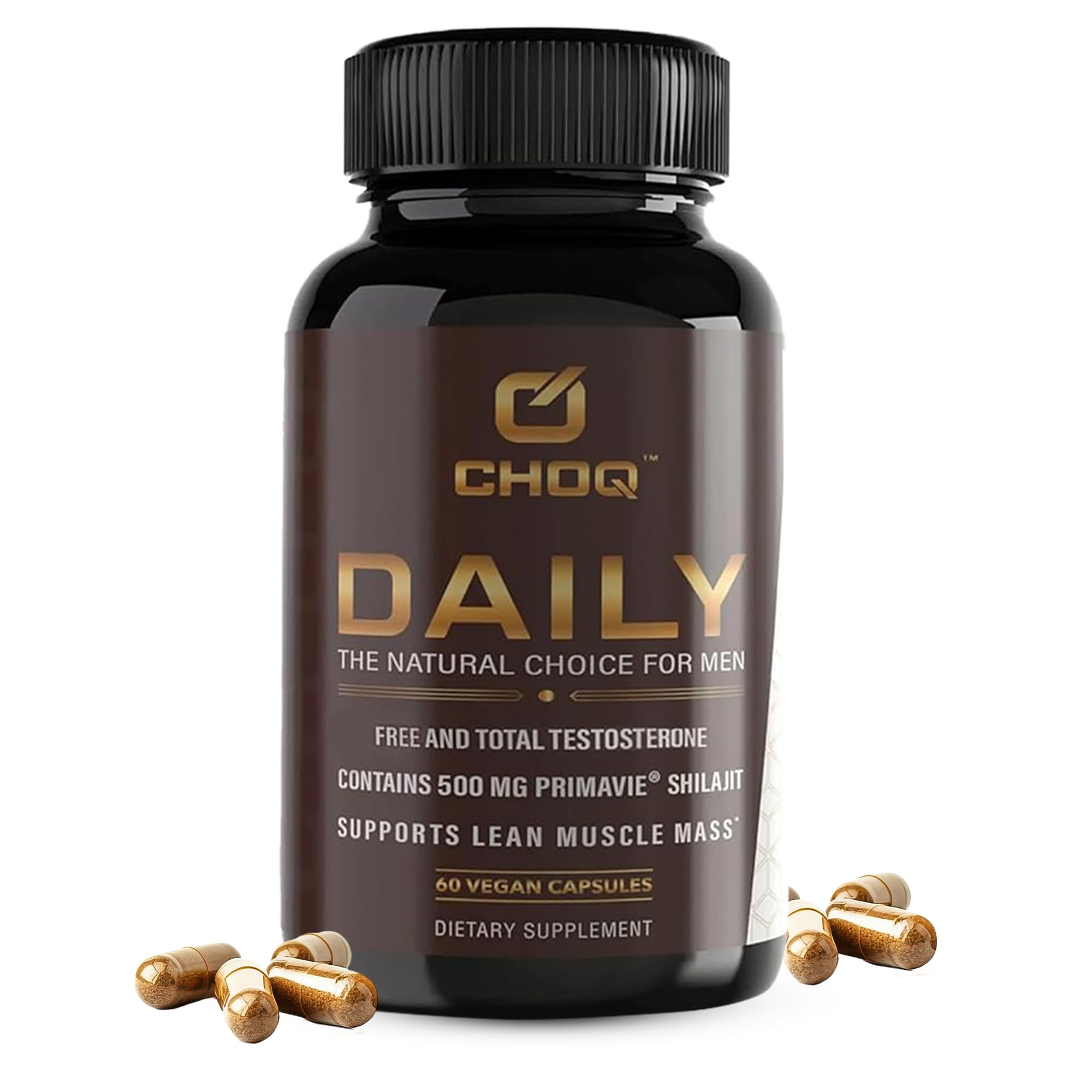 CHOQ Daily with 500mg PrimaVie Shilajit, Safed Musli, Tribulus - Natural Energy, Libido & Muscle Support - Daily Supplement for Men, 60 Vegan Capsules CHOQ Au supplements