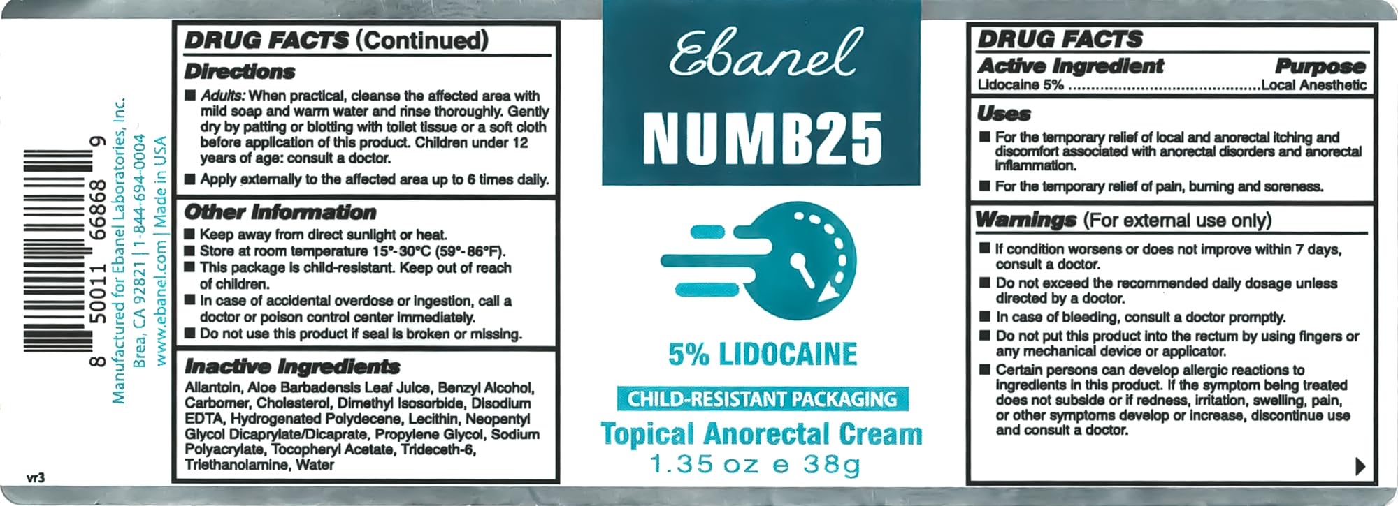 Ebanel 5% Lidocaine Numbing Cream, Pain Relief Burn Itch Numb Cream, Maximum Strength Numb25 Topical Anesthetic with Allantoin, Vitamin E for Local and Anorectal Uses, Hemorrhoid Treatment, 1.35 Oz Aus Healthcare Au supplements
