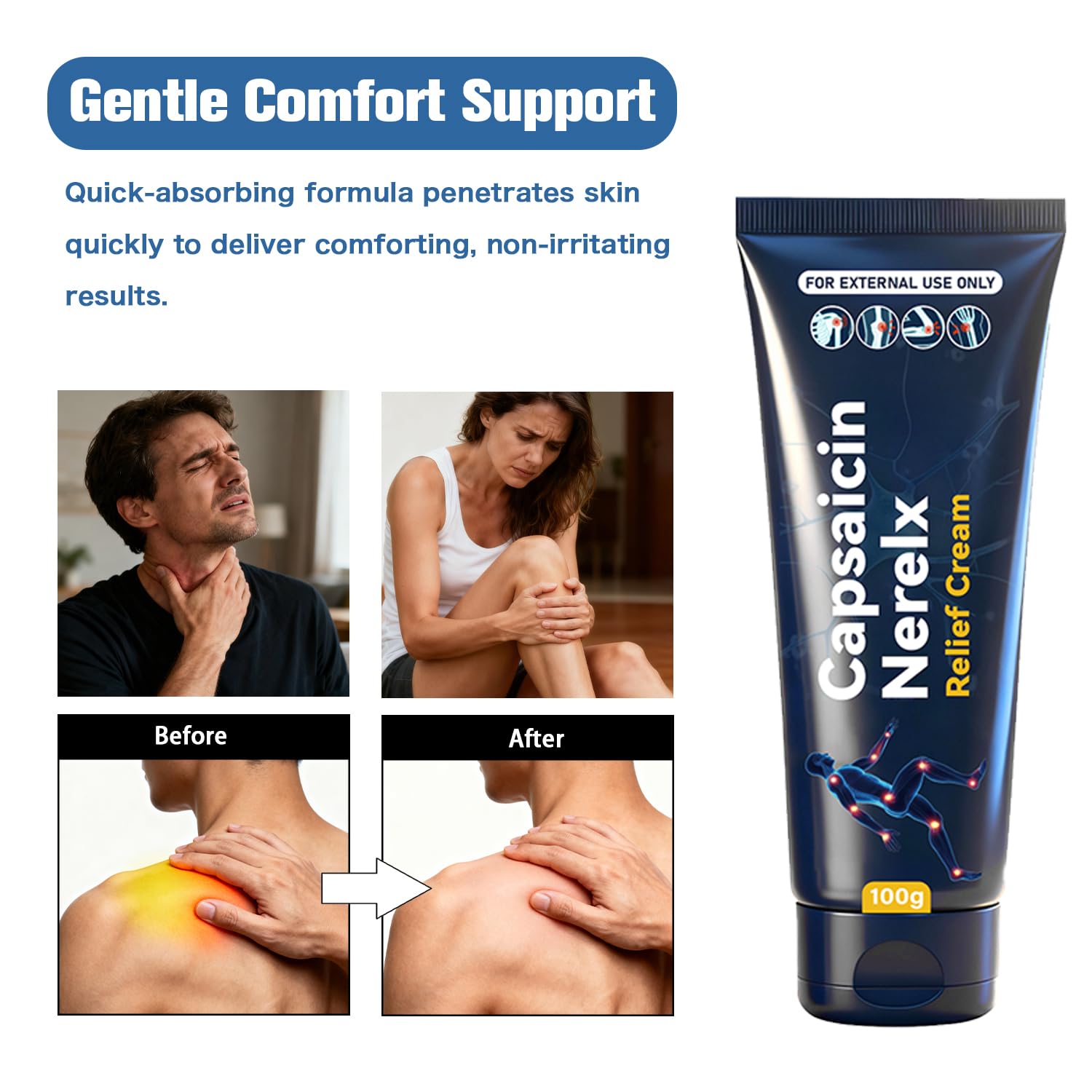 QYGCHUSIN Capsaicin Neuropathy Relief Cream with Arnica, Menthol, MSM & Glucosamine, Soothing Cream for Feet, Hands, Legs, Joints, Waist & Muscles, 100g,1pack QYGCHUSIN Au supplements