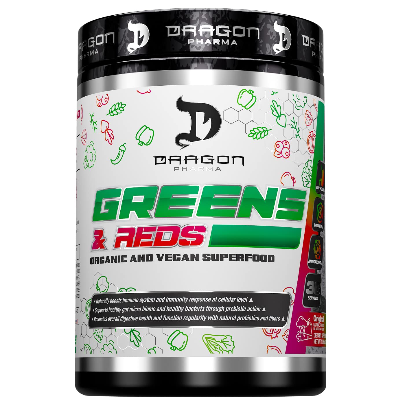 DRAGON PHARMA Greens and Reds, Over 23 Nutritious Superfoods, Reds and Vegetables, Optimal Health and Wellness (30 Servings, Original) DRAGON PHARMA Au supplements