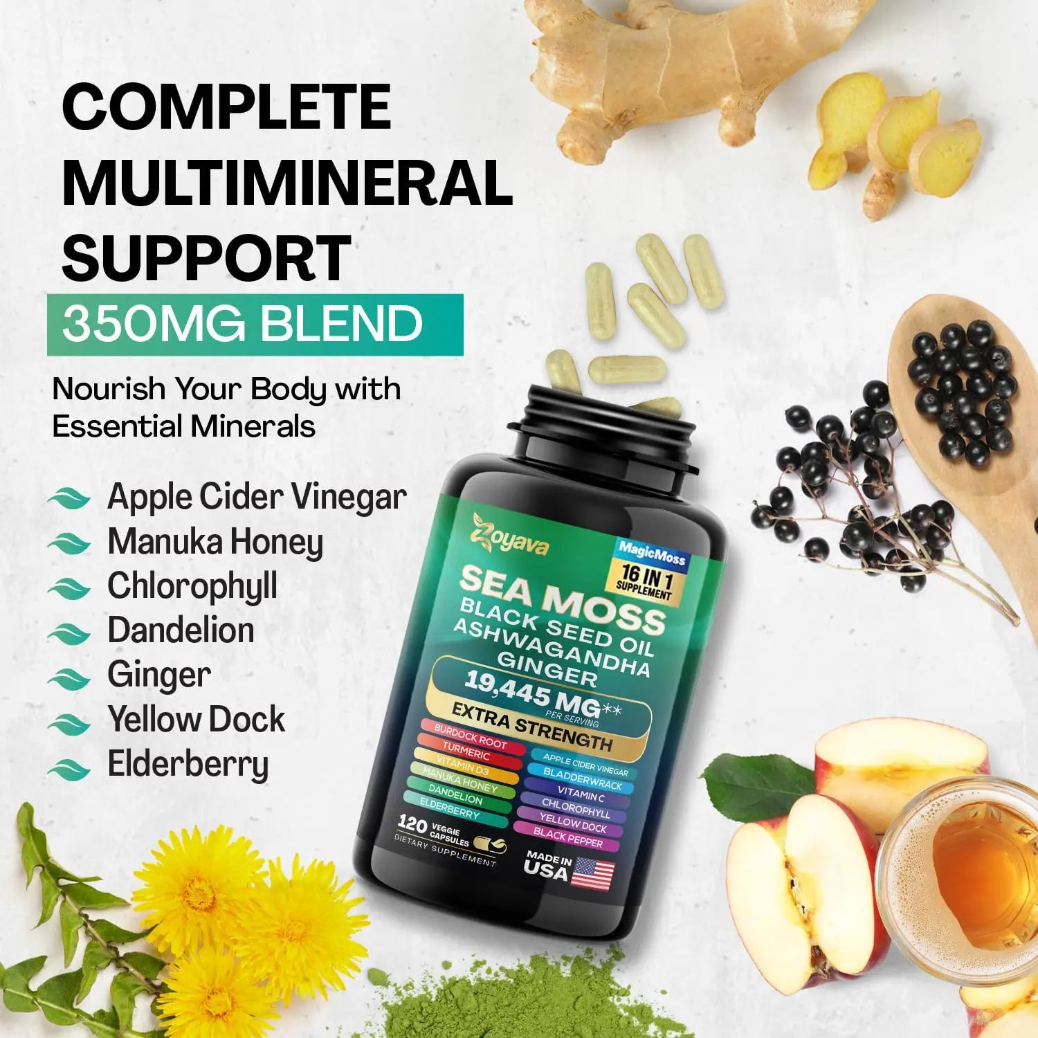 Zoyava Sea Moss 7000mg Black Seed Oil 4000mg Ashwagandha 2000mg Turmeric Zoyava Au supplements