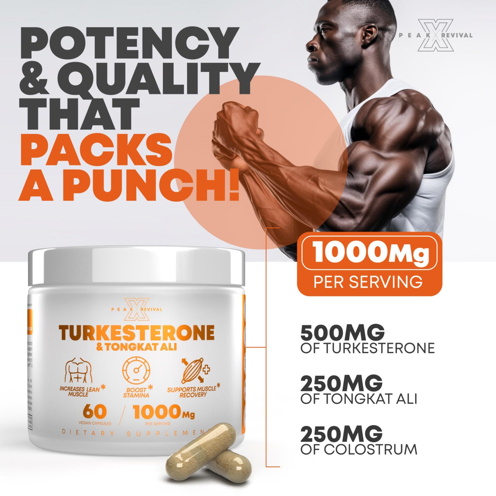 Peak Revival-X Turkesterone & Tongkat Ali 1000mg Supplement - 500mg Ajuga Turkestanica Per Serving Increase Stamina, Lean Muscle Growth & Recovery - Made in The USA (60 Capsules) Peak Revival-X Au supplements