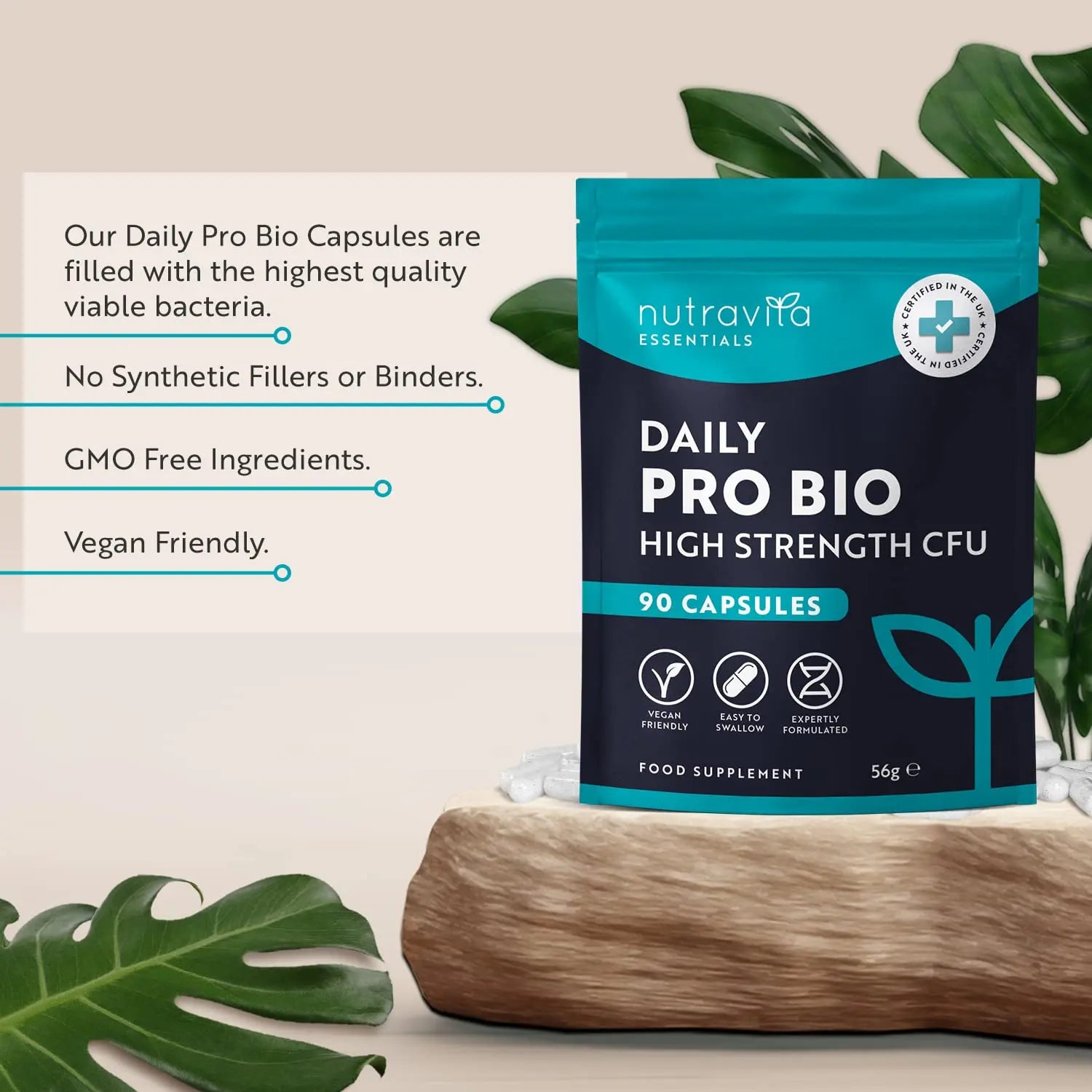 Probiotics for Gut Health - 90 Vegan Capsules (Not Tablets) for Bloating Relief Nutravita Au supplements
