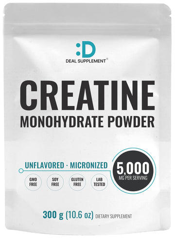 DEAL SUPPLEMENT Instant Creatine Monohydrate Powder, 5g Per Serving – 60 Servings | Micronized, Unflavored, Fast Absorbing Formula