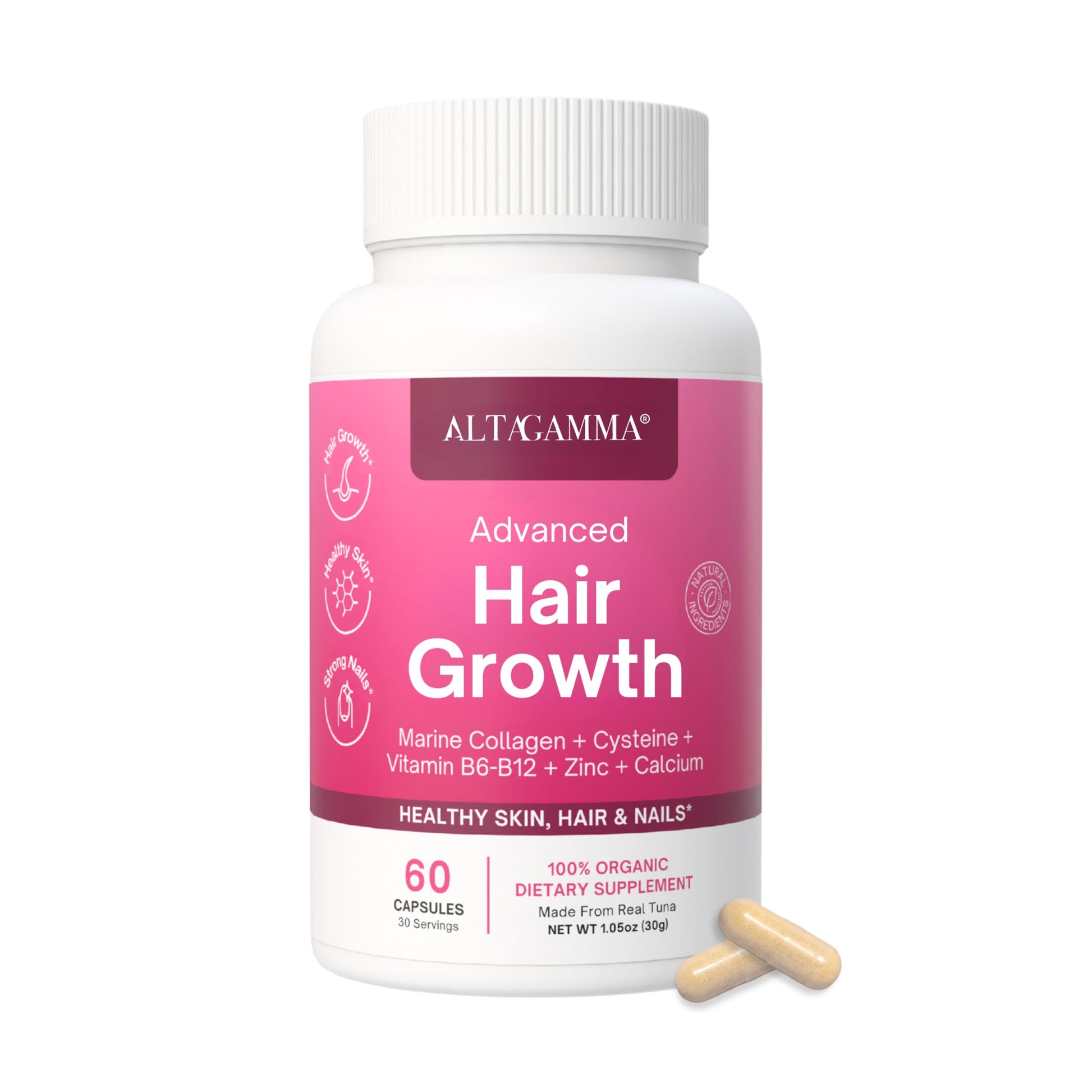 ALTAGAMMA Hair Growth Supplements - Nourishes Thinning, Strengthen Nails & Skin & Combat Hair Loss - Hair Growth Vitamins for Women & Men with Marine Collagen Peptides, 60 Capsules | 30 Day Supply ALTAGAMMA Au supplements
