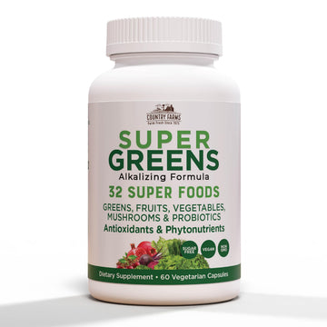Country Farms Super Greens Vegicaps, 32 Super Foods, Whole Food Supplement, Greens, Fruit, Vegetables, Mushrooms & Probiotics, Rich in Antioxidants & Phytonutrients, 60 Count, 30 Servings Country Farms Au supplements