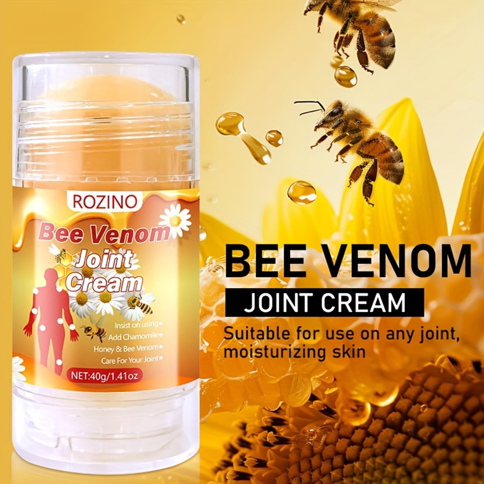 Bee Venom Joint Cream – Advanced Joint Support Cream with Honey & Chamomile, Soothing Formula for Aches & Stiffness in Knees, Hands, Back, Natural Relief Cream for Daily Joint Care (Bee venom) Generic Au supplements