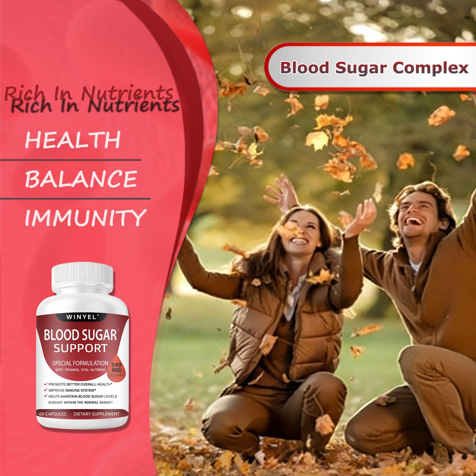 WINYEL Blood Sugar Complex Supplement - with Cinnamon, Bitter Melon, Chromium, Mulberry, Alpha Lipoic Acid, 60 Capsules WINYEL Au supplements