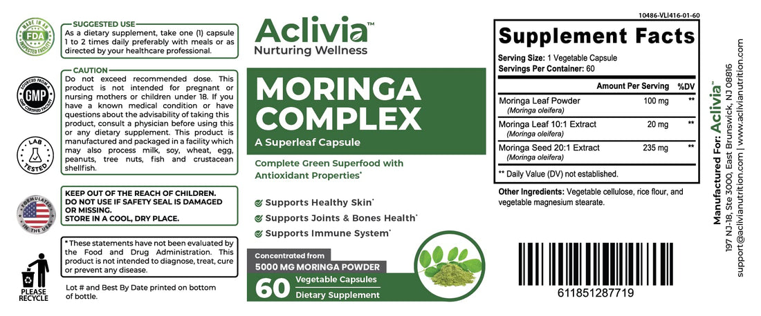 Aclivia - Moringa Complex - Maximum Strength Moringa Oleifera Leaf & Seed Supplement - Superfood Capsules with Antioxidant Properties - 5000mg - 60 Capsules Aclivia Au supplements