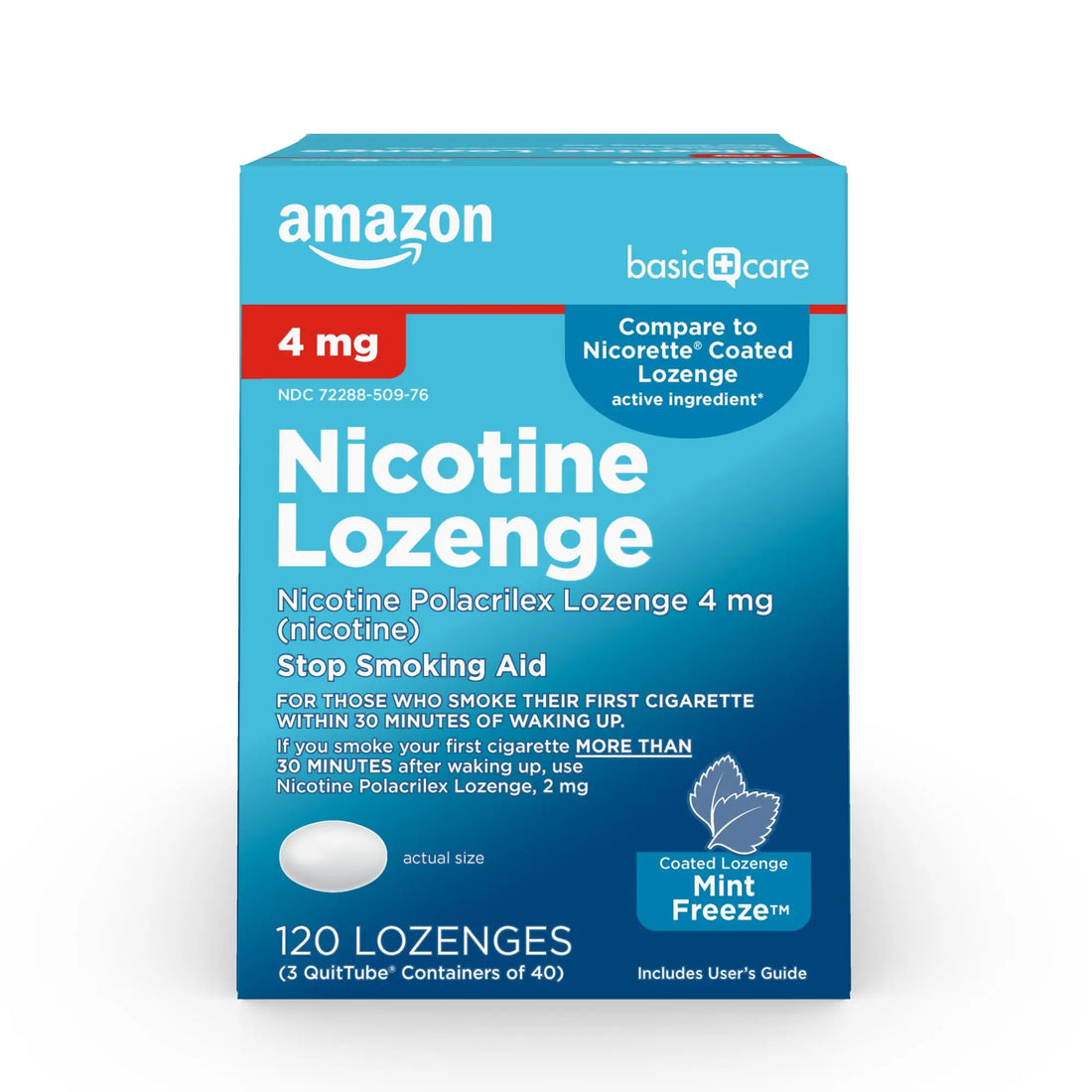 Amazon Basic Care Coated Ice Mint Nicotine Polacrilex Lozenges, 4 mg, Stop Smoking Aid, 120 Count Amazon Basic Care Au supplements
