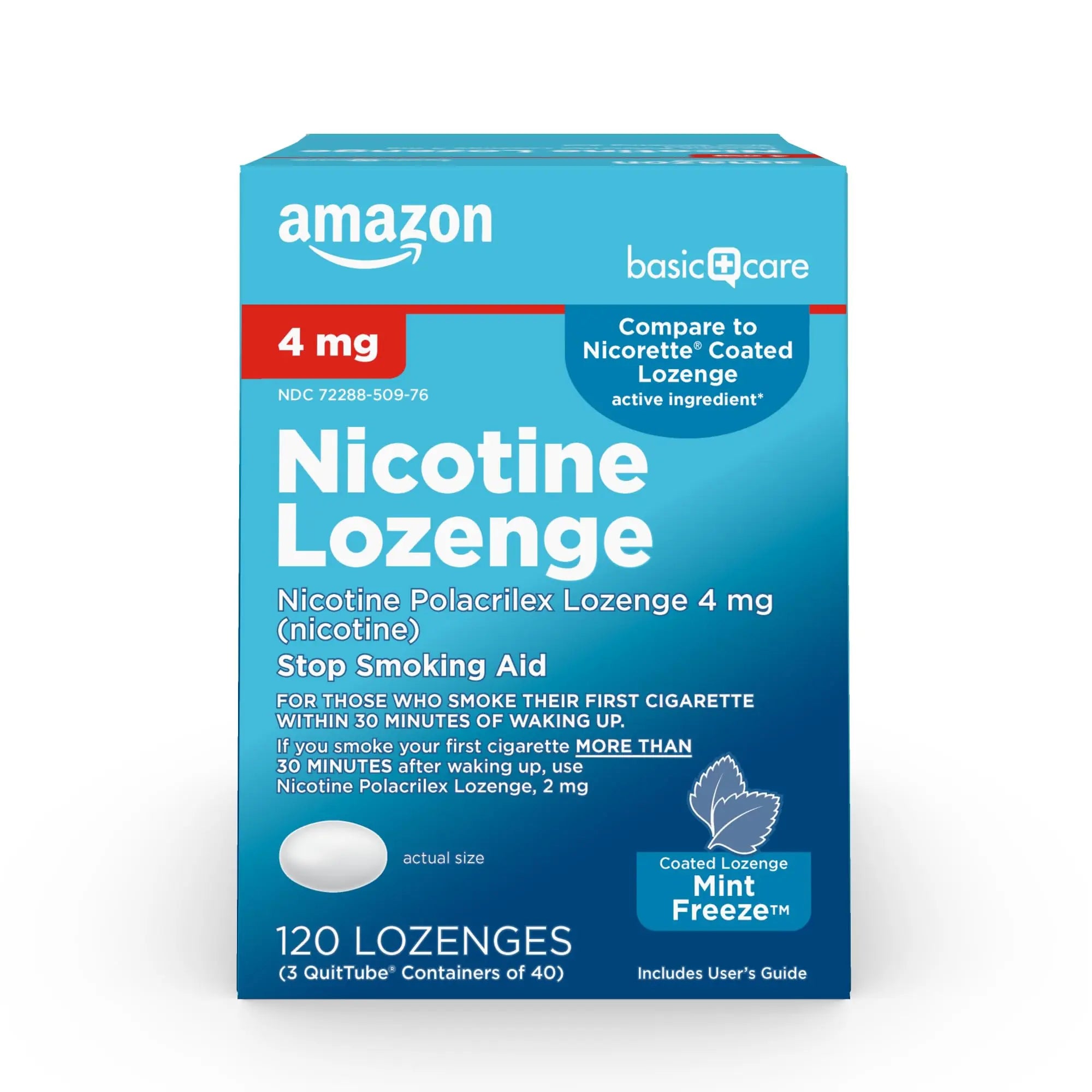 Amazon Basic Care Coated Ice Mint Nicotine Polacrilex Lozenges, 4 mg, Stop Smoking Aid, 120 Count Amazon Basic Care Au supplements