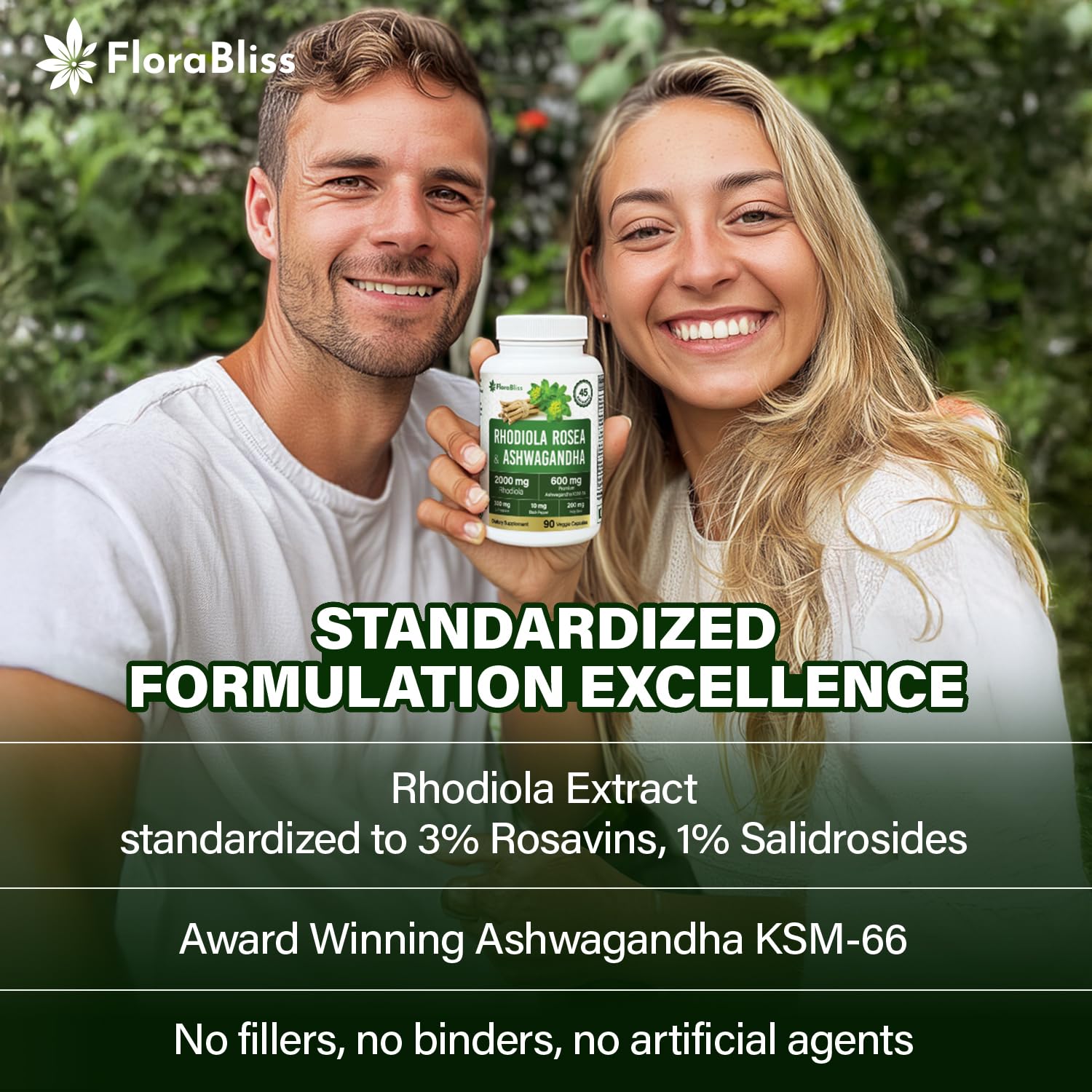 FloraBliss Rhodiola Rosea with Ashwagandha KSM-66, L-Theanine, Holy Basil & Black Pepper - 90 High Potency Vegan Capsules - 45-Day Supply FloraBliss Au supplements
