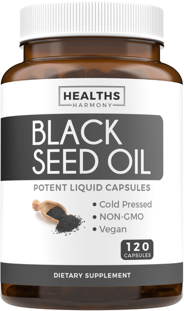 Black Seed Oil - 120 Softgel Capsules Skin Health (Non-GMO & Vegan) Cold-Pressed Nigella Sativa Producing Pure Black Cumin Seed Oil with Vitamin E