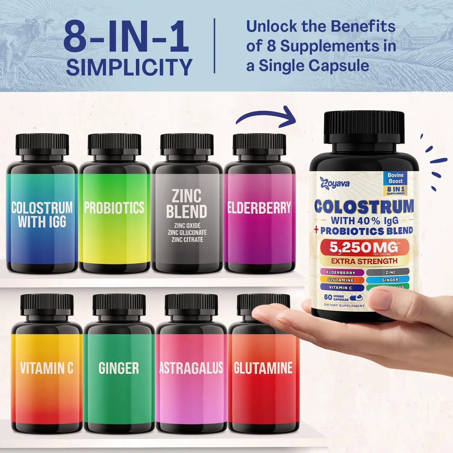 Zoyava Sea Moss 16-in-1 Blend 19,445 MG (60 Caps) and Colostrum 8-in-1 5,250 MG Zoyava Au supplements