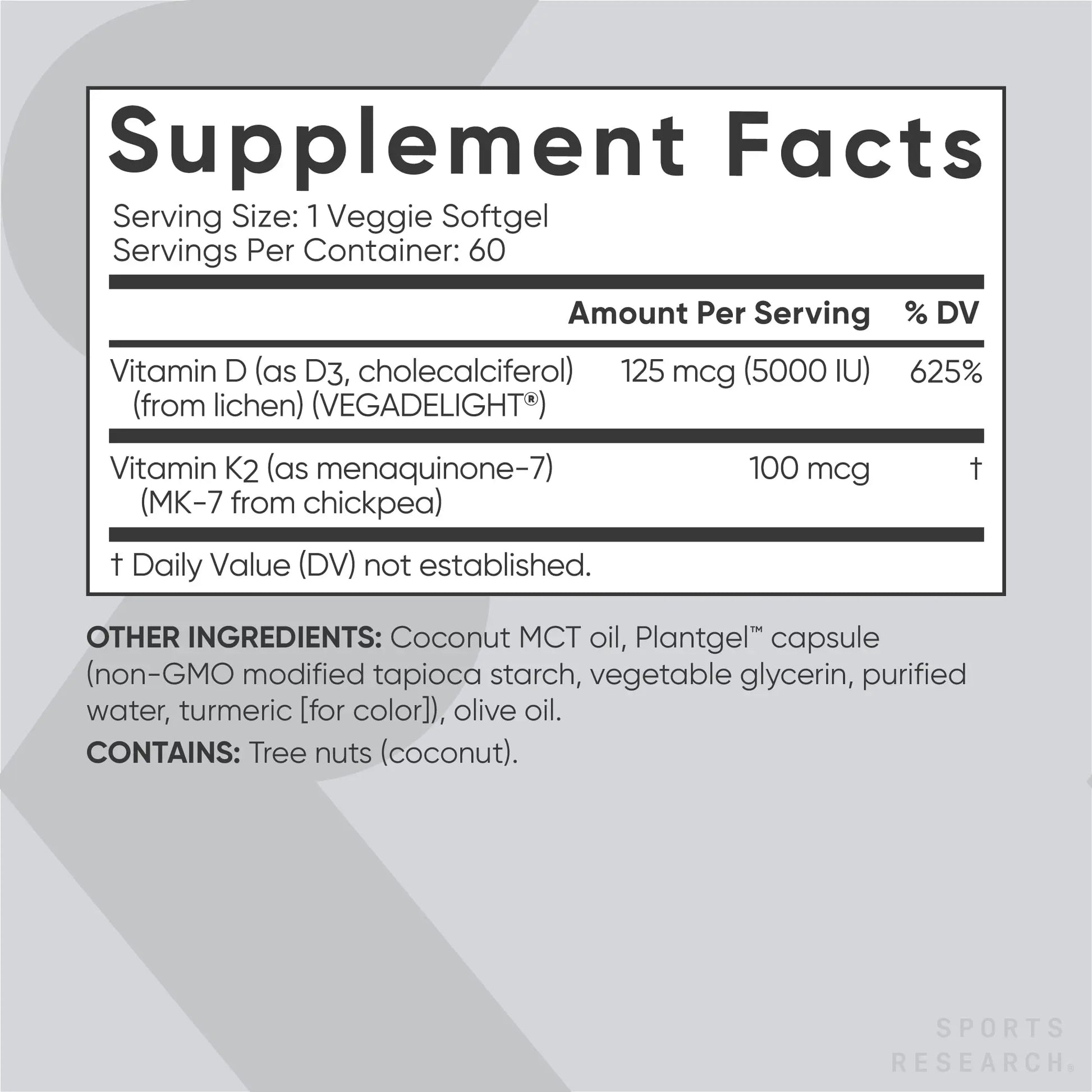 Sports Research Vegan Vitamin D3 + K2 Supplement with Organic Coconut Oil - 5000iu Sports Research Au supplements
