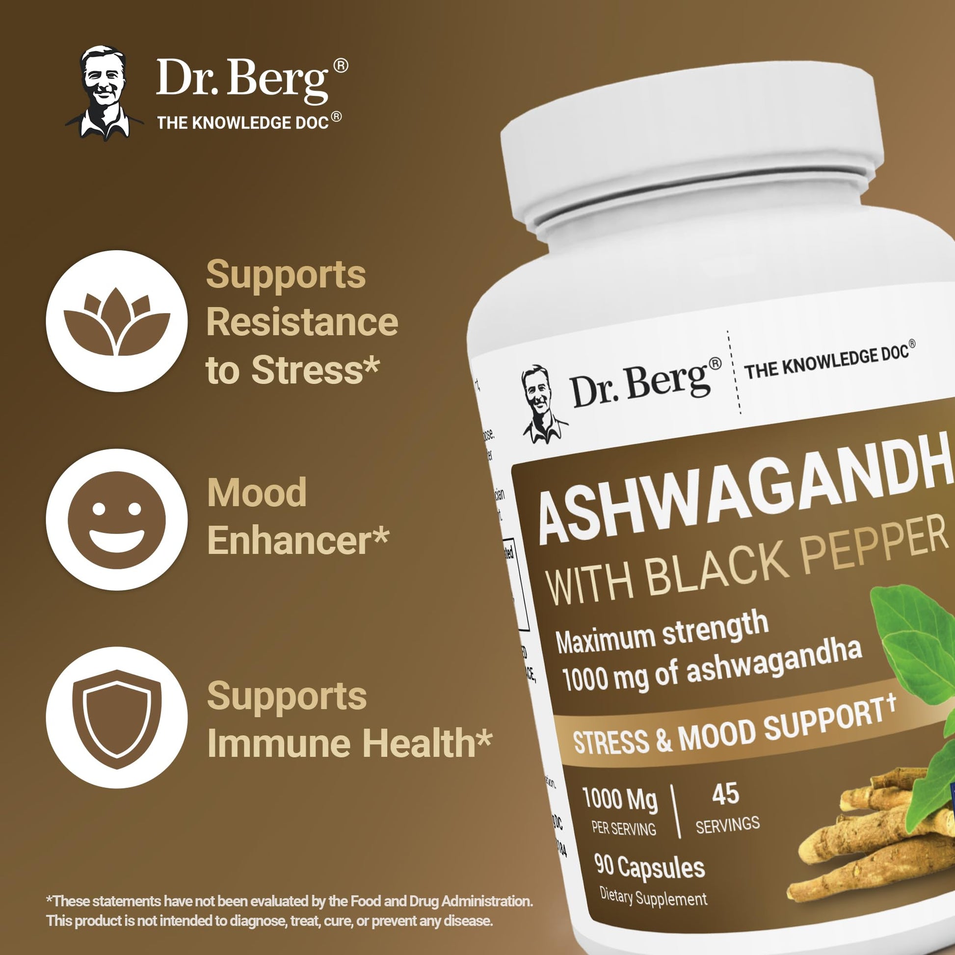 Dr. Berg Ashwagandha Capsules 1000mg - Includes Ashwagandha Root with Black Pepper from Bioperine - Ashwagandha Supplements 90 Capsules Dr. Berg Nutritionals Au supplements