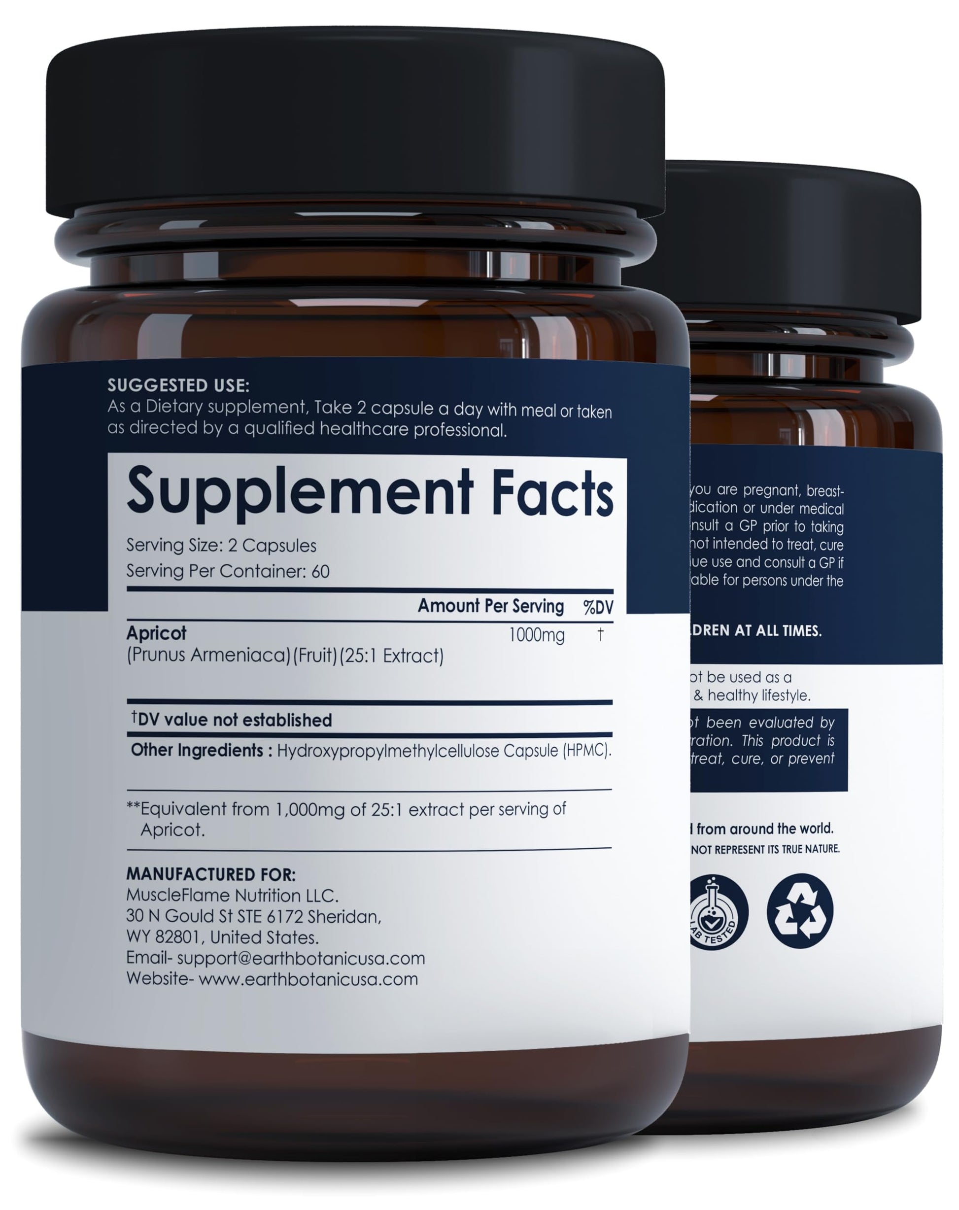 Earth BOTANIC Organic Apricot Extract, 1000 mg 120 Veggie Capsules (Vegan, Non-GMO) Herbal Supplements Earth BOTANIC Organic Au supplements
