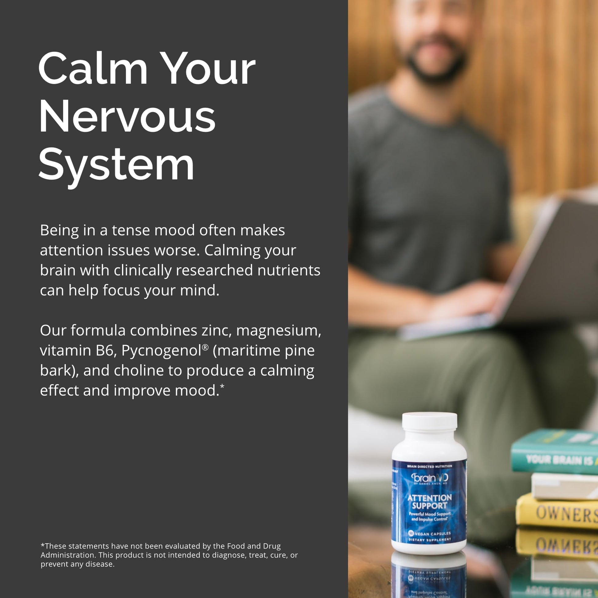 BRAINMD Dr Amen Attention Support - 90 Capsules - Promotes Mental Focus & Impulse Control - Gluten Free - 30 Servings BRAINMD Au supplements