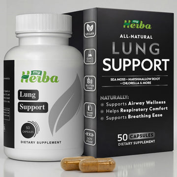 MyHerba Lung Support Supplement - Vegan Formula with Marshmallow Root, Chlorella, Ginkgo Biloba Leaf, Irish Sea Moss & PAU D’Arco - Deep Lung Cleanse, Detox and Immune Support for Adults, 50 Capsules MyHerba Au supplements