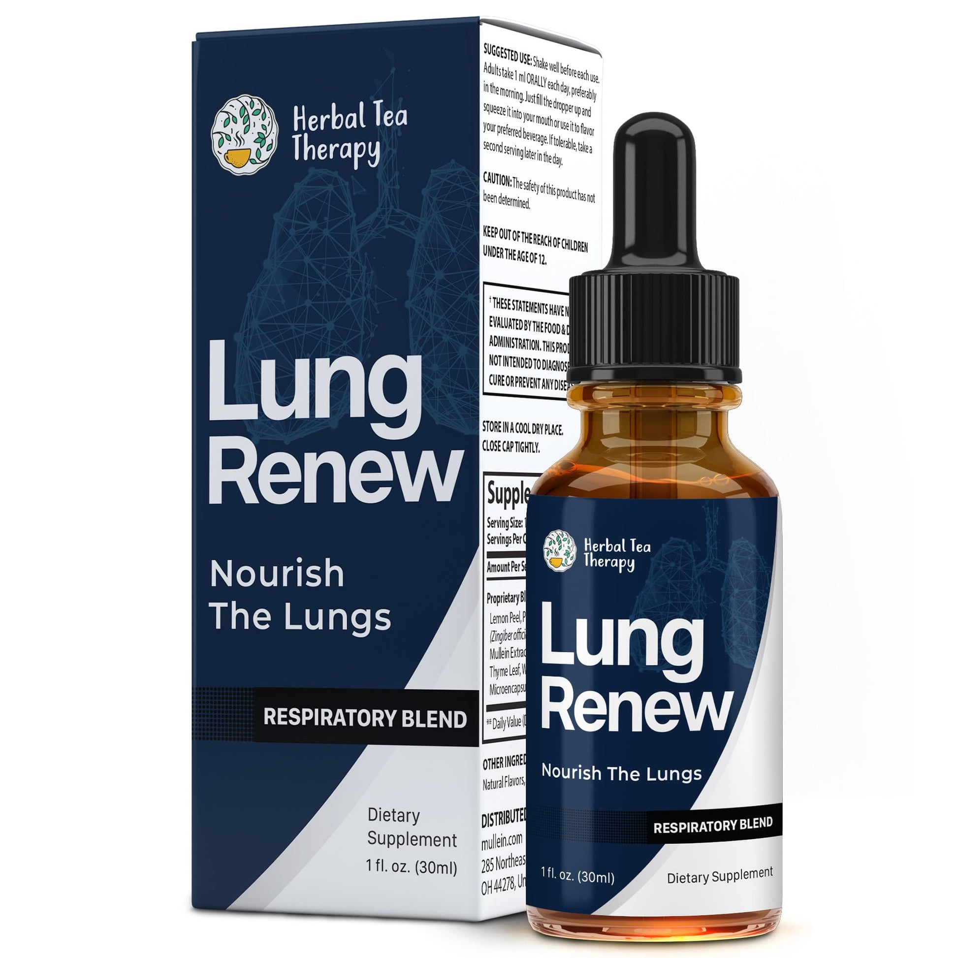 Herbal Tea Therapy Lung Renew Mullein Drops for Lungs (1 fl. oz.): Peppermint, Thyme, & Mullein Leaf Extract for Lungs Detox & Daily Respiratory Comfort - GMO-Free & Made in USA Herbal Tea Therapy Au supplements