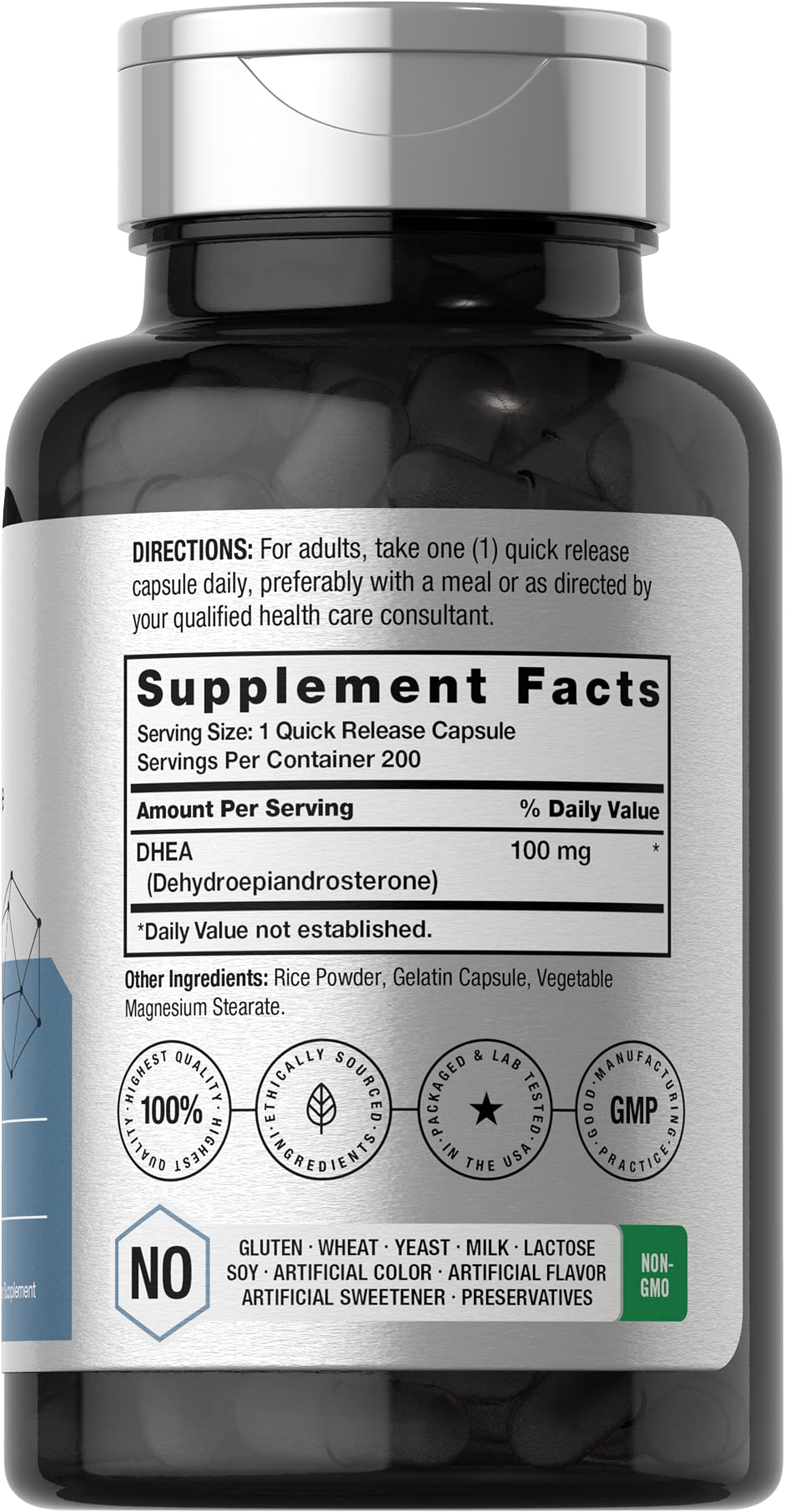 DHEA 100mg | 200 Capsules | Non-GMO, Gluten Free Supplement | by Horbaach Horbäach Au supplements