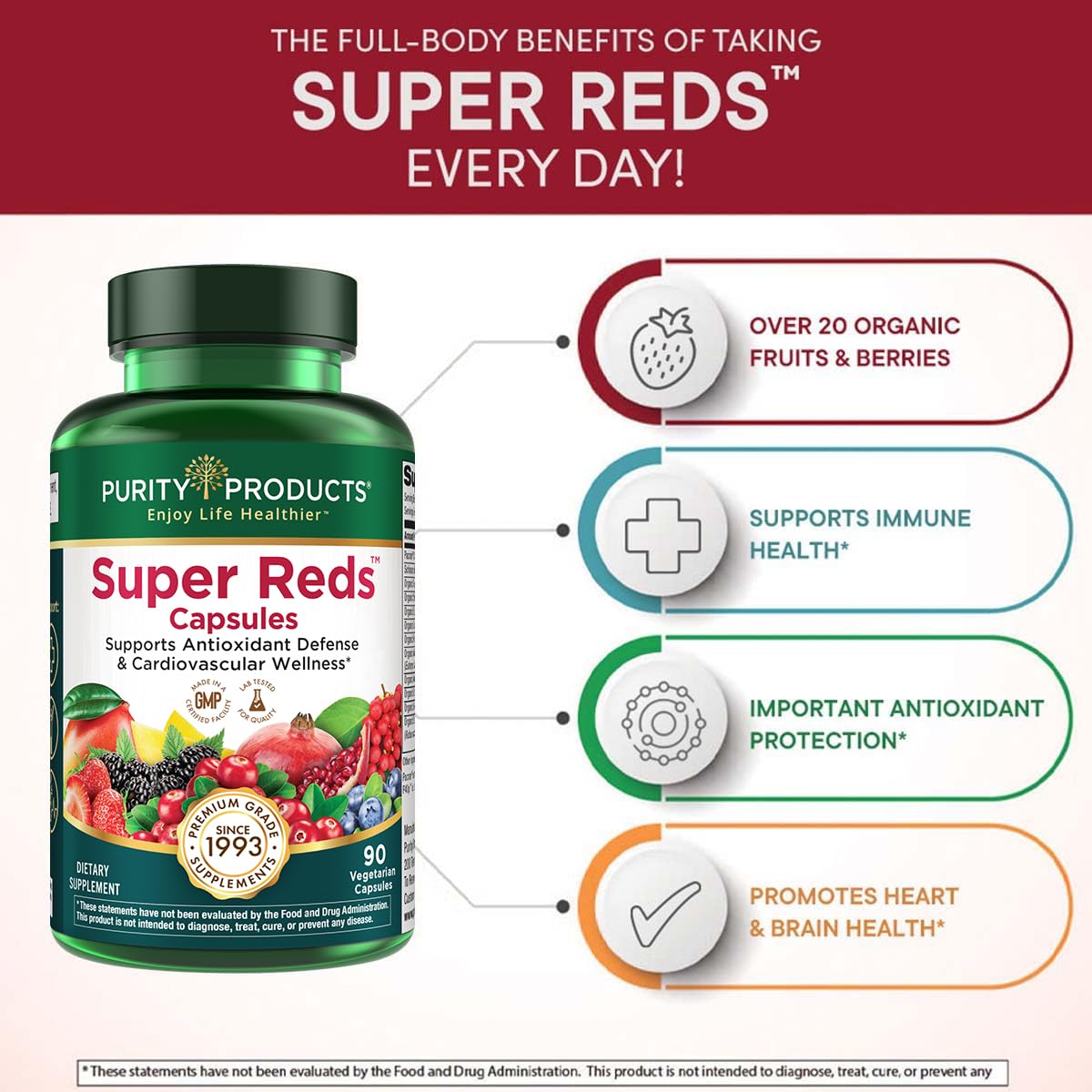 Purity Products Super Reds Capsules Formula (20+ Organic Super Fruits and Berries) Certified Organic Phytonutrients - 90 Capsules Purity Products Au supplements