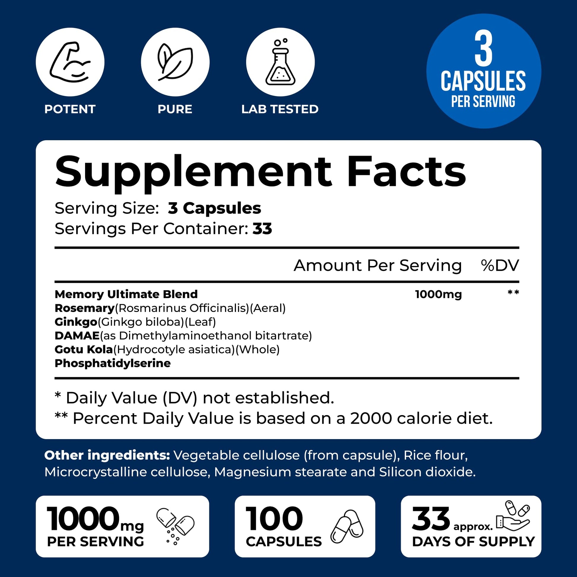 We Like Vitamins Phosphatidylserine Supplement with Gingko Biloba, Gotu Kola, DMAE - Improves Focus, Memory, Cognitive Function - Soy-Free 1000mg Memory Ultimate Complex - 100 Easy-to-Swallow Capsules We Like Vitamins Au supplements