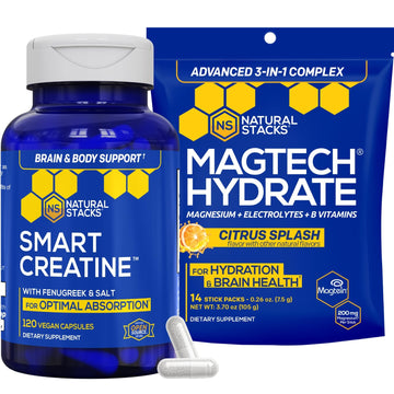 NATURAL STACKS Creatine Monohydrate & Magtech Hydrate Bundle - 2500mg Creatine + 200mg Elemental Magnesium Per Serving - Supports Hydration, Brain Health & Endurance - 44 Total Servings NATURAL STACKS Au supplements