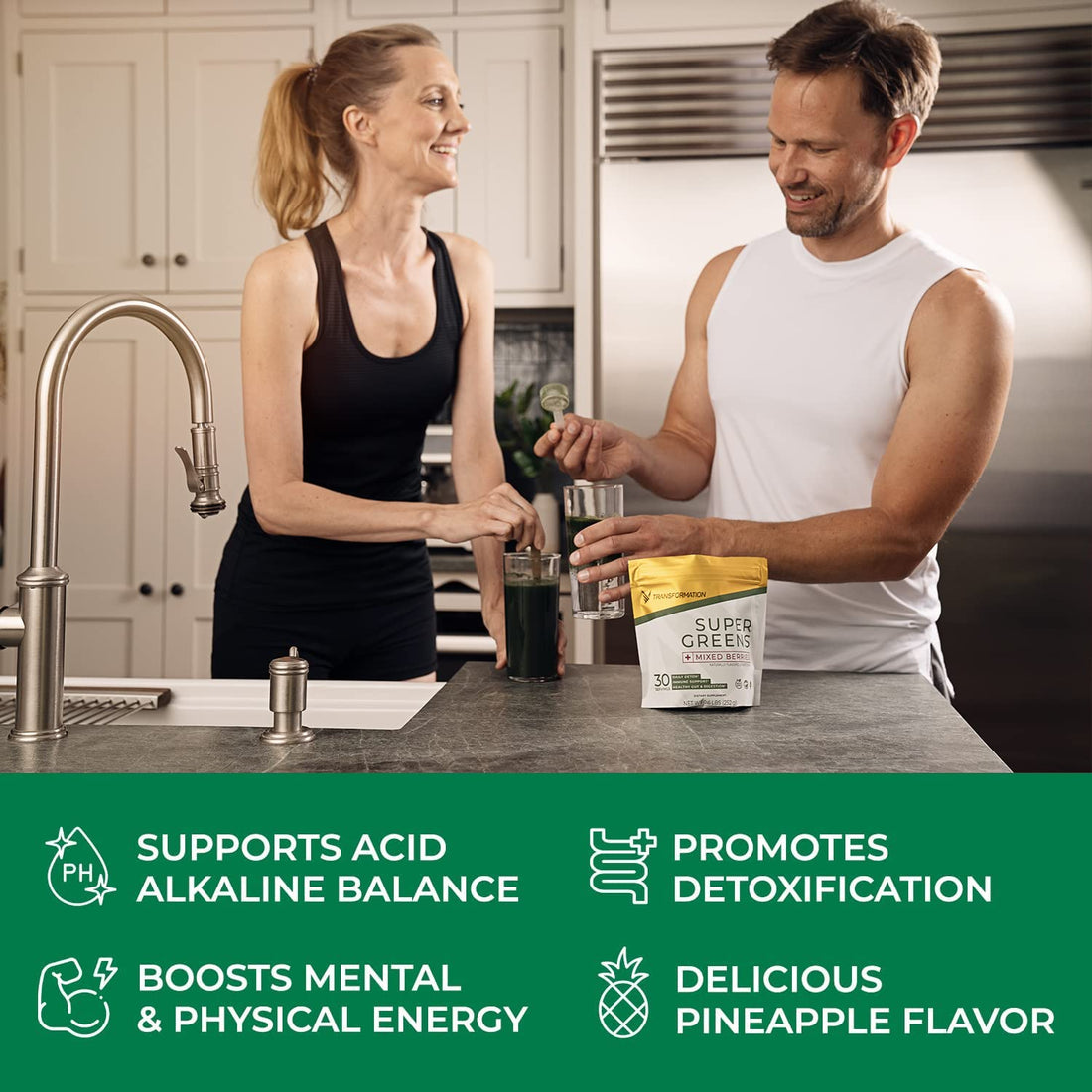 Transformation Super Greens Superfood Green Juice Powder - Immune & Energy Support | Natural Ingredients | Detoxifying & Alkalizing Minerals - Spirulina, Chlorella, Wheatgrass, Spinach, Alfalfa SPR BODY Au supplements