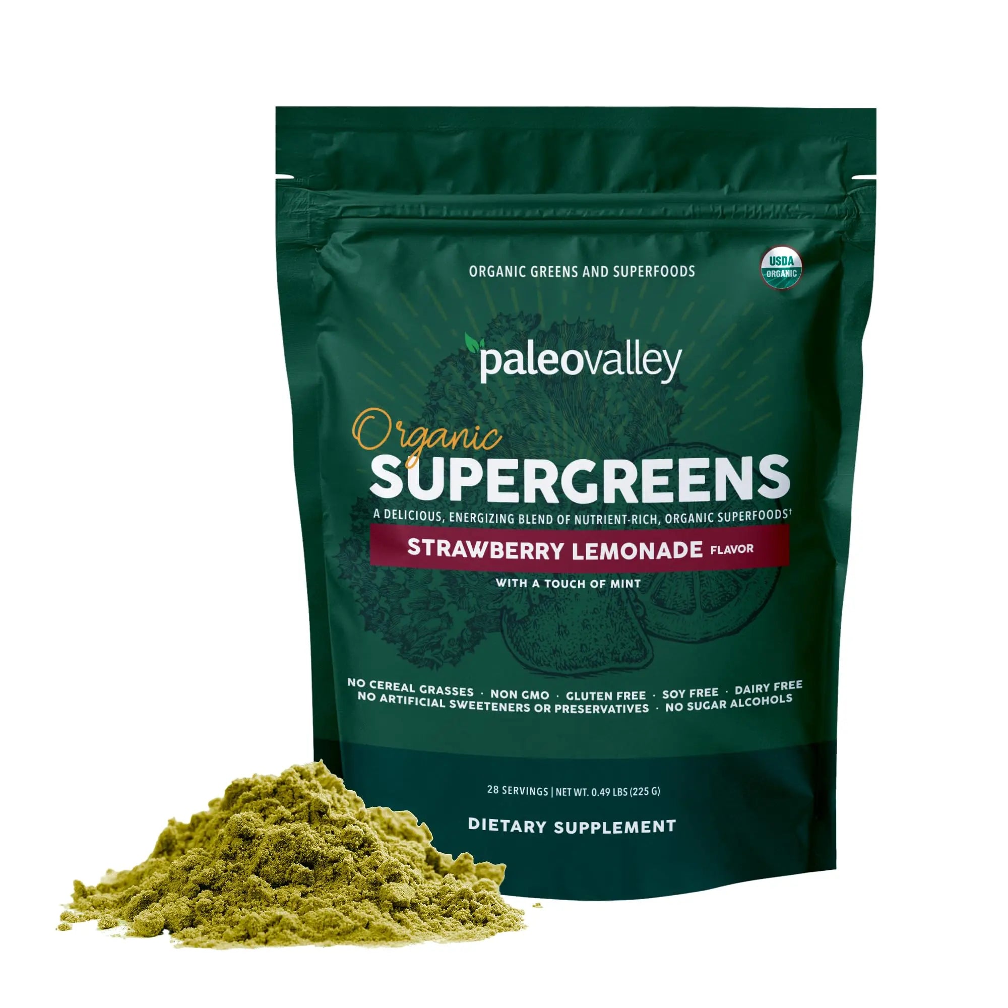Paleovalley Organic Supergreens - Organic Greens Powder Superfood for Immune Support - Paleo Green Powder Blend - 28 Servings - 23 Superfoods - Gluten Free, No Cereal Grasses, Soy or Grain Paleovalley Au supplements