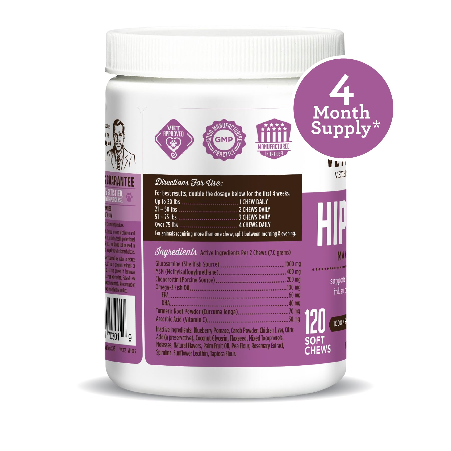 Dr. Joseph's VetPro Complete Dog Hip & Joint Supplement for Arthritis Pain Relief – High-Strength Glucosamine & Chondroitin Chews for Senior Dogs – Vet Formulated Daily Treats, Chicken Flavor, 120 Ct VetPro Complete Au supplements