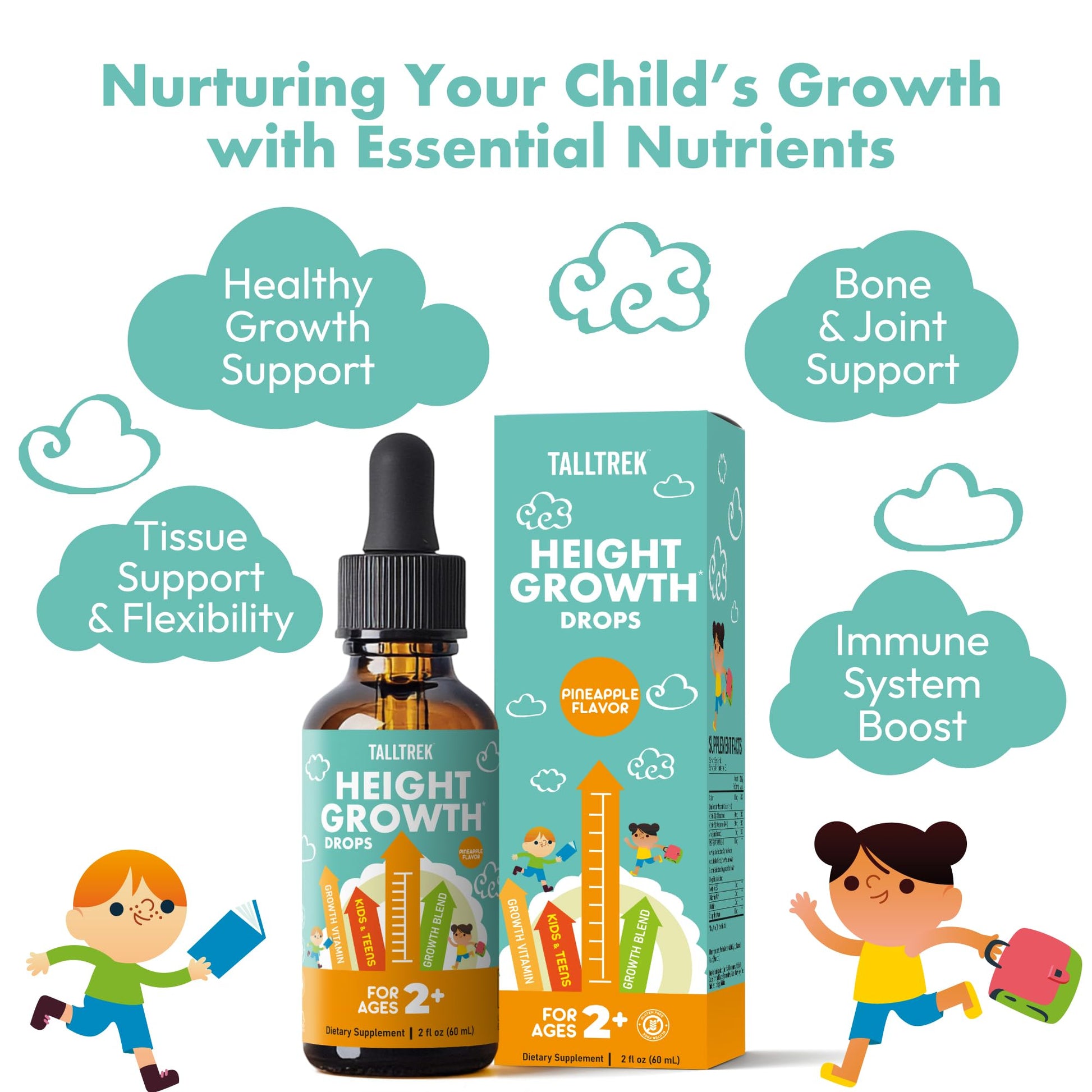 TallTrek Height Growth Supplement Drops for Kids - Teens Bone Growth Height Increase and Maximizer Immune Health Drops with Vitamins D3 K2 Zinc & Calcium - Gluten Free Vegan Pineapple Flavor TallTrek Au supplements