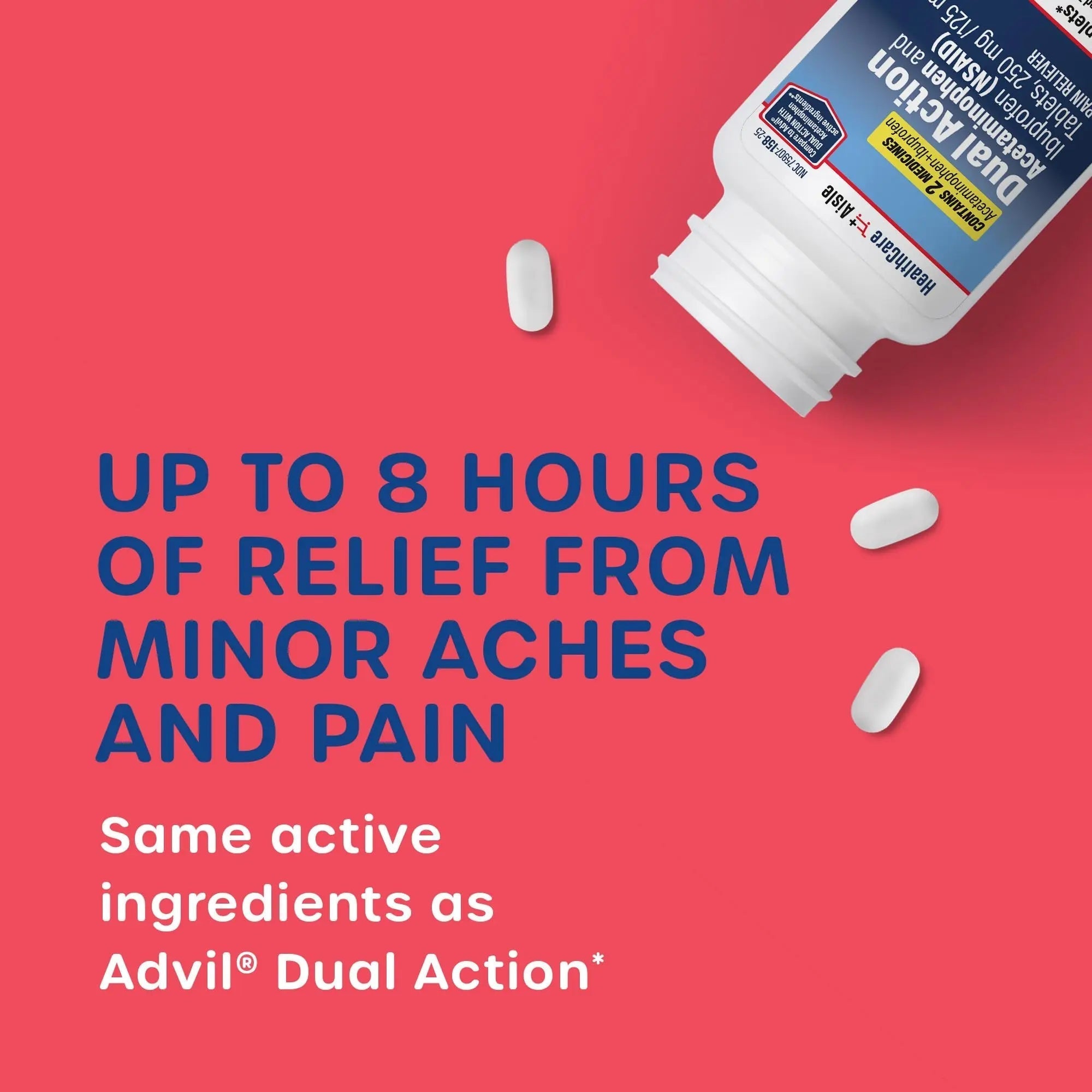 HealthCareAisle Dual Action Acetaminophen and Ibuprofen (NSAID) Tablets, 250 mg /125 mg Pain Reliever - 250ct Caplets HealthCareAisle Au supplements