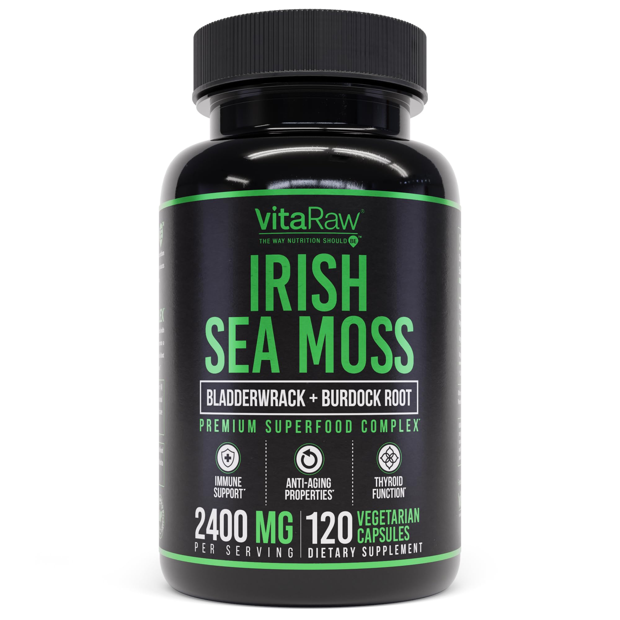 VitaRaw Organic Irish Sea Moss Capsules 2400 mg - Burdock Root and Bladderwrack Powder Real Seamoss Pills for Immune Support, Joint and Gut Health Help - Raw Sea Moss Advanced Herbal Supplement VitaRaw Au supplements