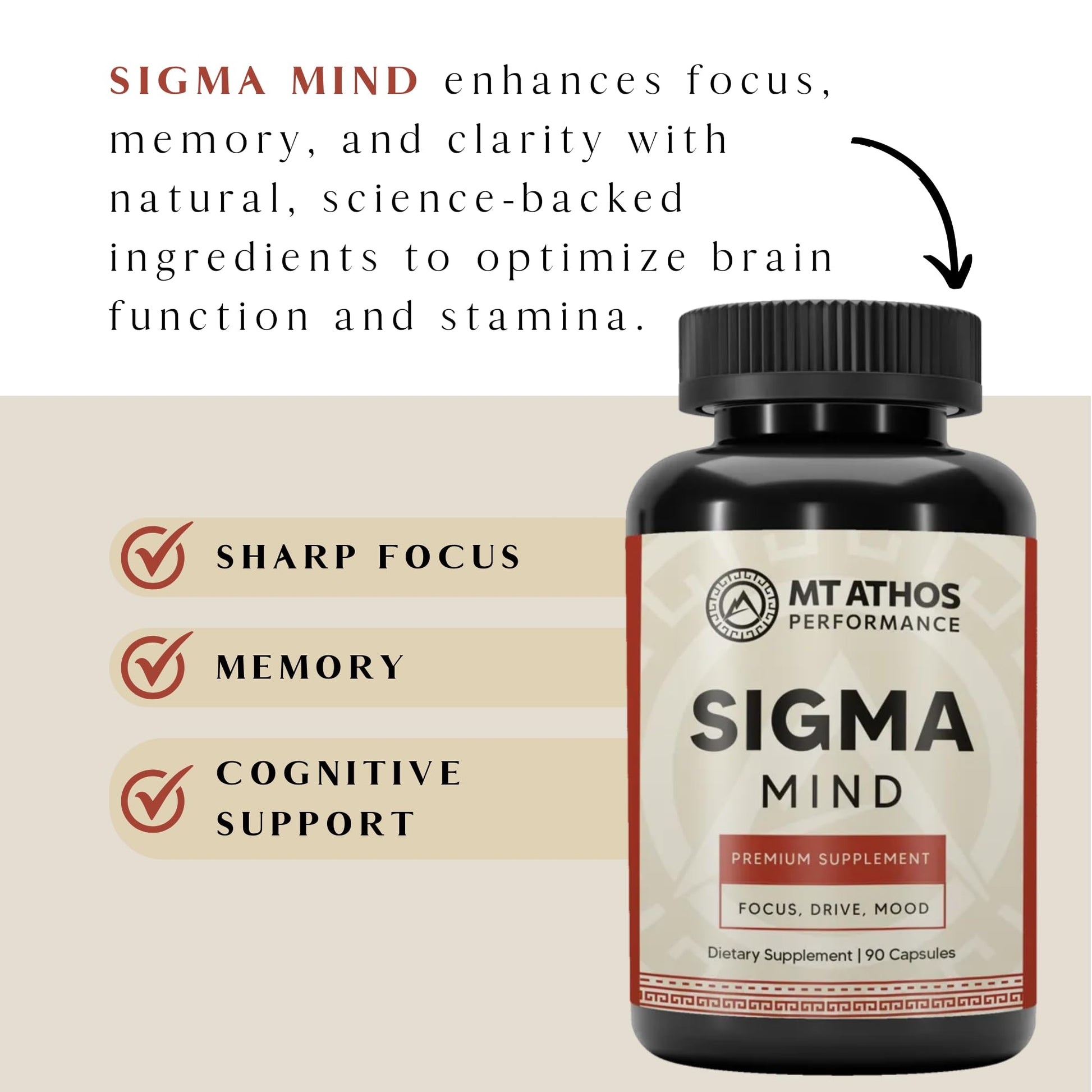 Mt. Athos Performance Sigma Mind | Potent Nootropic Formula to Support Cognitive Function, Improved Focus, Drive, and Mood | 30 Servings, 90 Capsules Mt. Athos Performance Au supplements