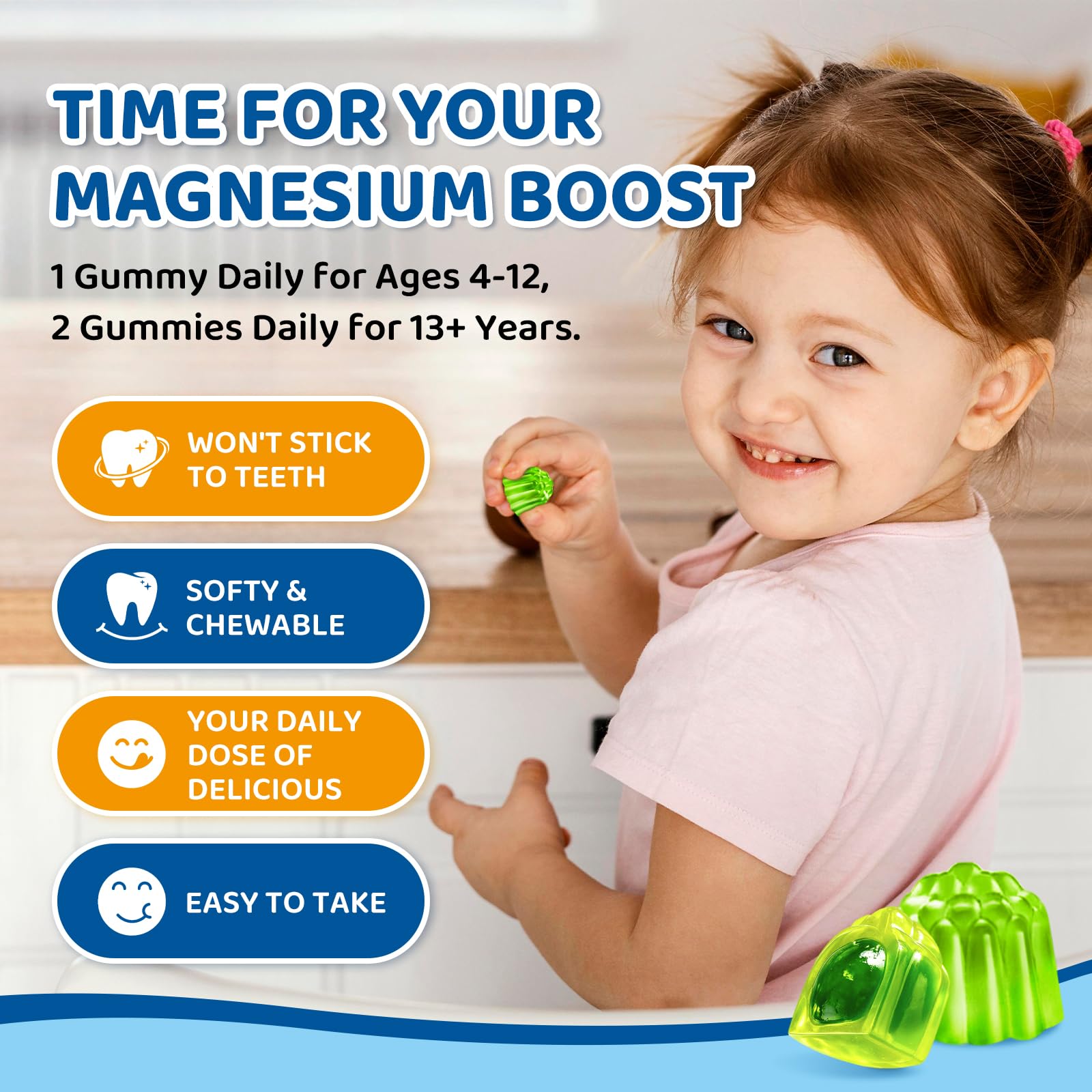 Center-Filled Magnesium Gummies for Kids 300MG - Magnesium Glycinate Gummies with L-theanine, Omega-3, Vitamin B6, D for Kids & Adults, Supplement for Sleep, Calm & Muscle Relaxation - Apple & Kiwi CNCHEF Au supplements