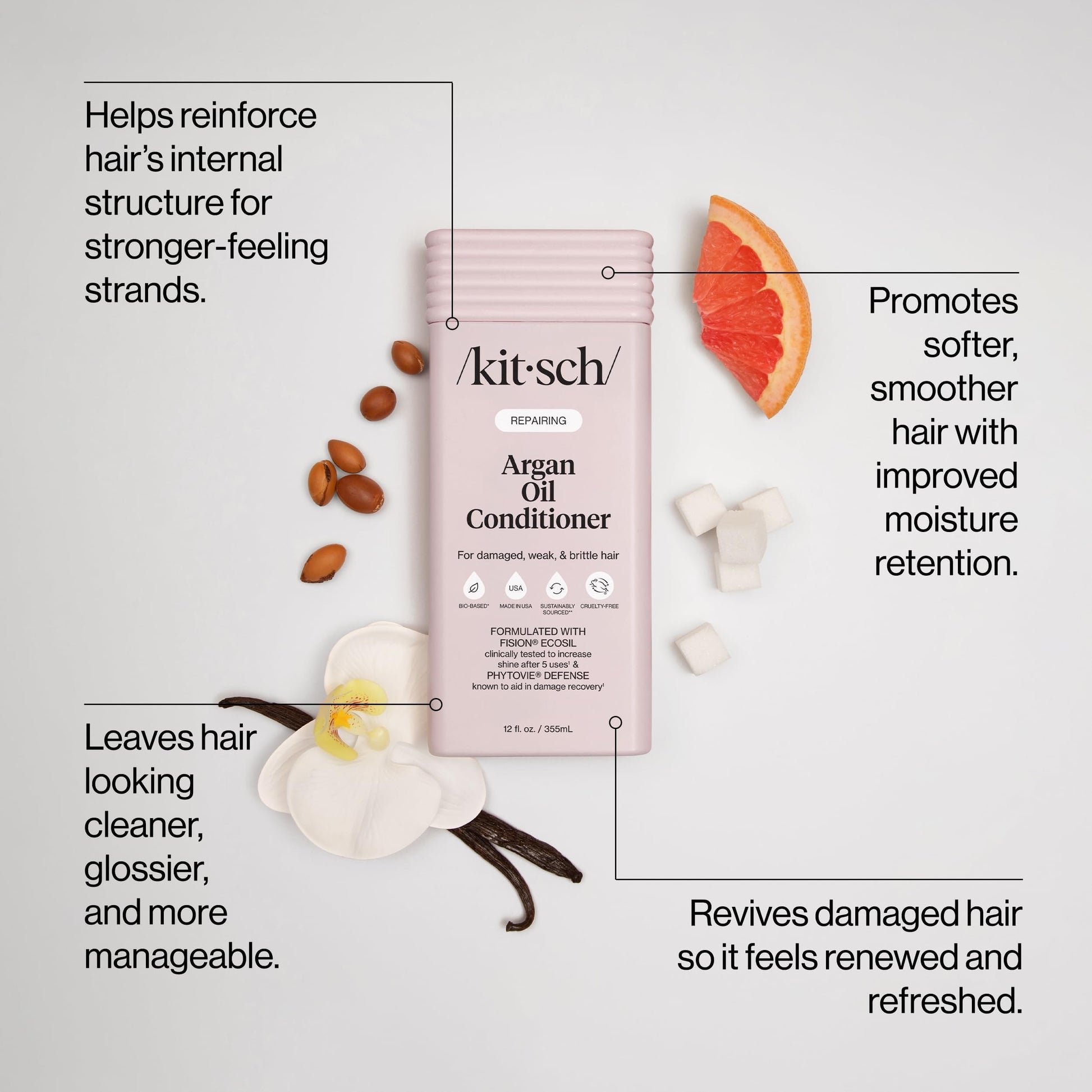 Kitsch Repairing Argan Oil Liquid Conditioner for Women & Men – Argan Oil for Hair, For Shine, Smoothness & Damage Recovery, Hair Repair – Clean, Color-Safe Hair Care - 12.3 oz Kitsch Au supplements