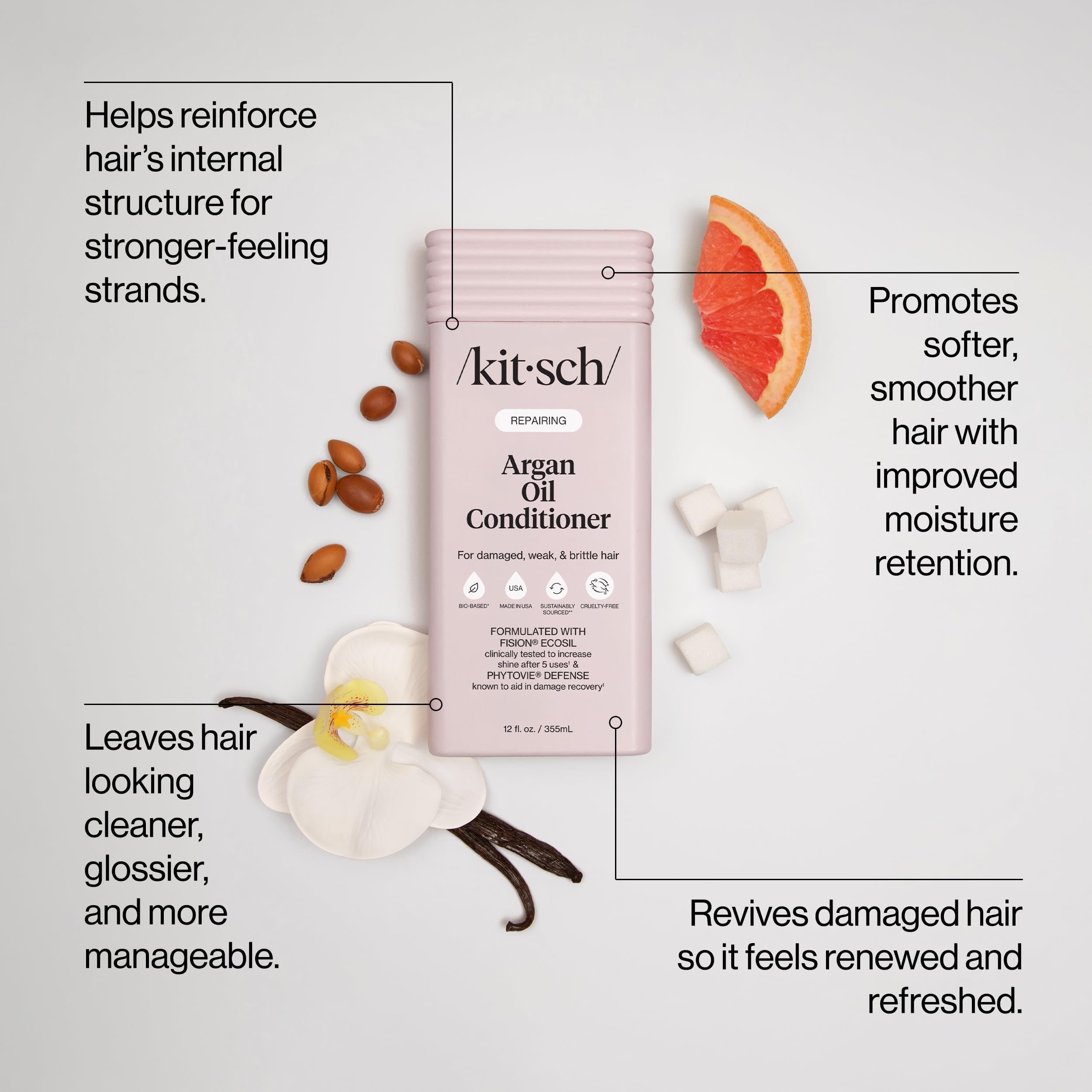 Kitsch Repairing Argan Oil Liquid Conditioner for Women & Men – Argan Oil for Hair, For Shine, Smoothness & Damage Recovery, Hair Repair – Clean, Color-Safe Hair Care - 12.3 oz Kitsch Au supplements