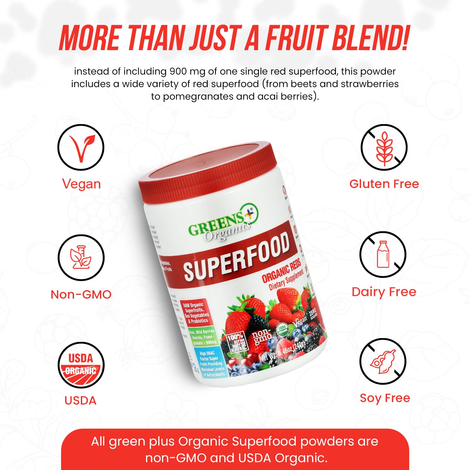 Greens+ Organic Reds Superfood Powder Camu Camu Dietary 400mg Vitamin C SuperFruit Supplement 120 Capsules, 100% Natural, Vitamins & Minerals, Vegan, Soy/Dairy/Gluten Free Greens+ Au supplements