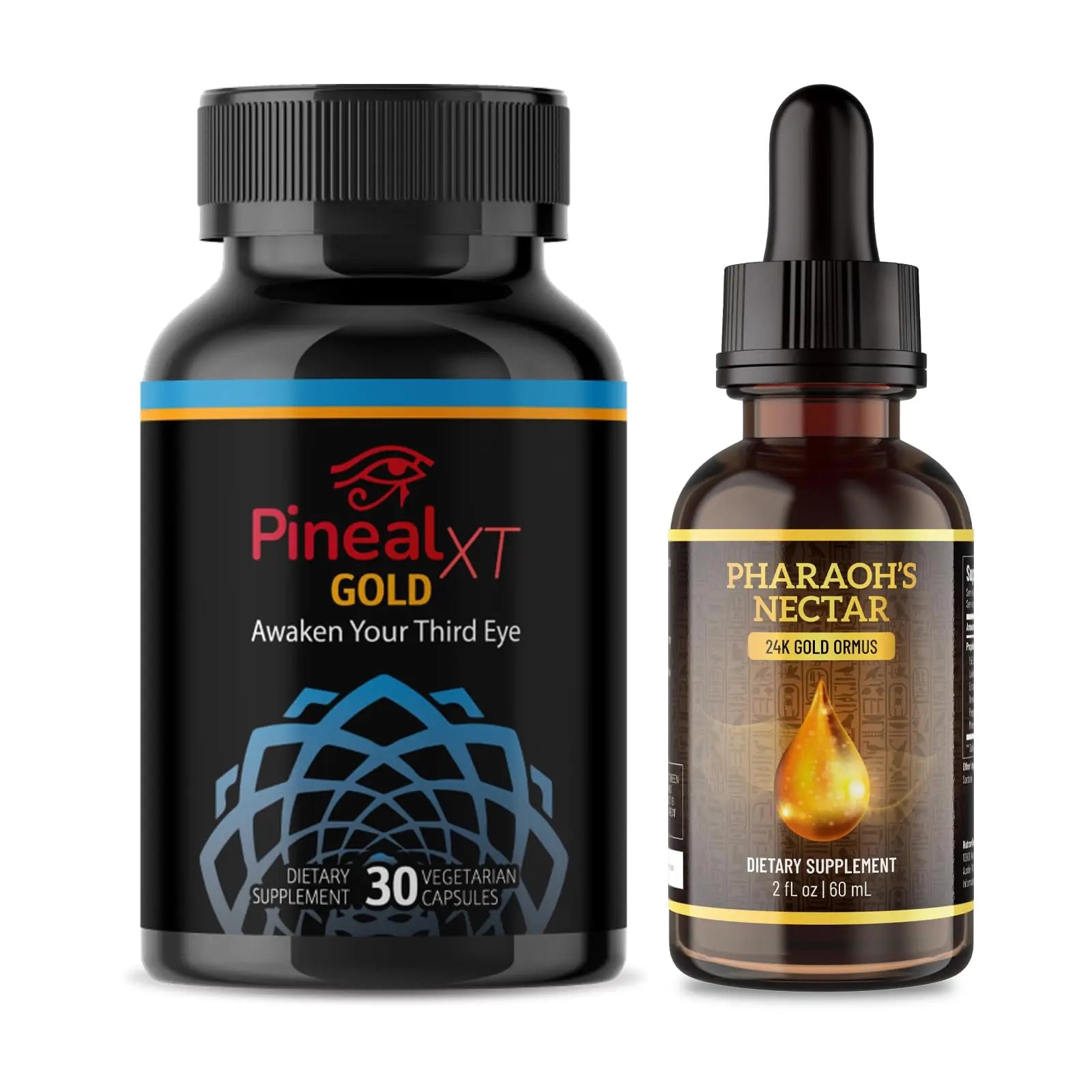 Pineal XT Gold + Pharaoh's Nectar - Pineal Gland Supplement Bundle – 24K Monoatomic Gold Ormus Drops, Pineal Gland Decalcification, Third Eye Awakening, Focus, Energy & Manifestation Nutraville Au supplements