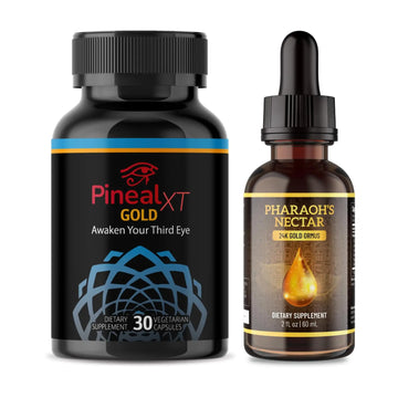 Pineal XT Gold + Pharaoh's Nectar - Pineal Gland Supplement Bundle – 24K Monoatomic Gold Ormus Drops, Pineal Gland Decalcification, Third Eye Awakening, Focus, Energy & Manifestation Nutraville Au supplements