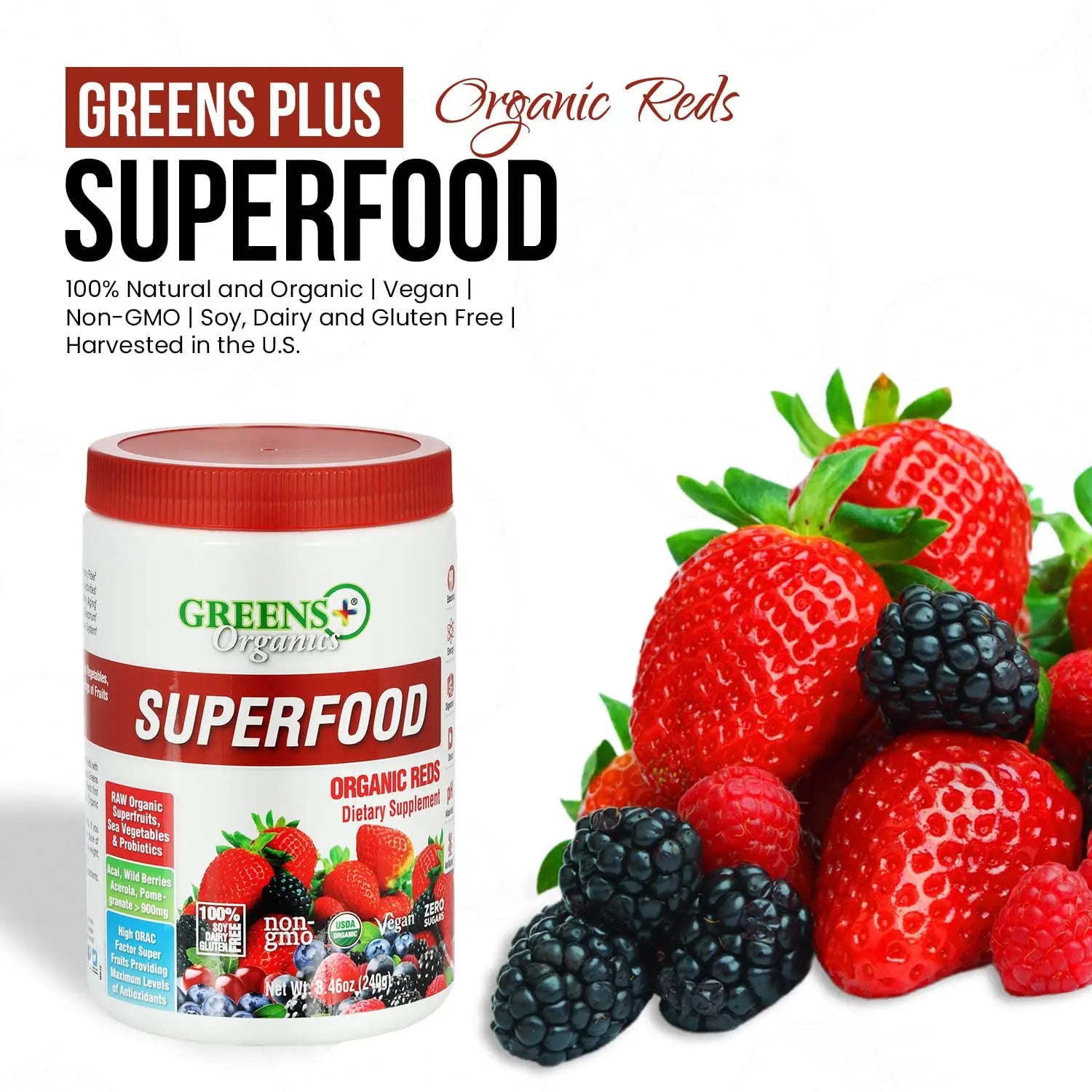Greens+ Organic Reds Superfood Powder Organic Super Veggie Capsules Greens+ Au supplements
