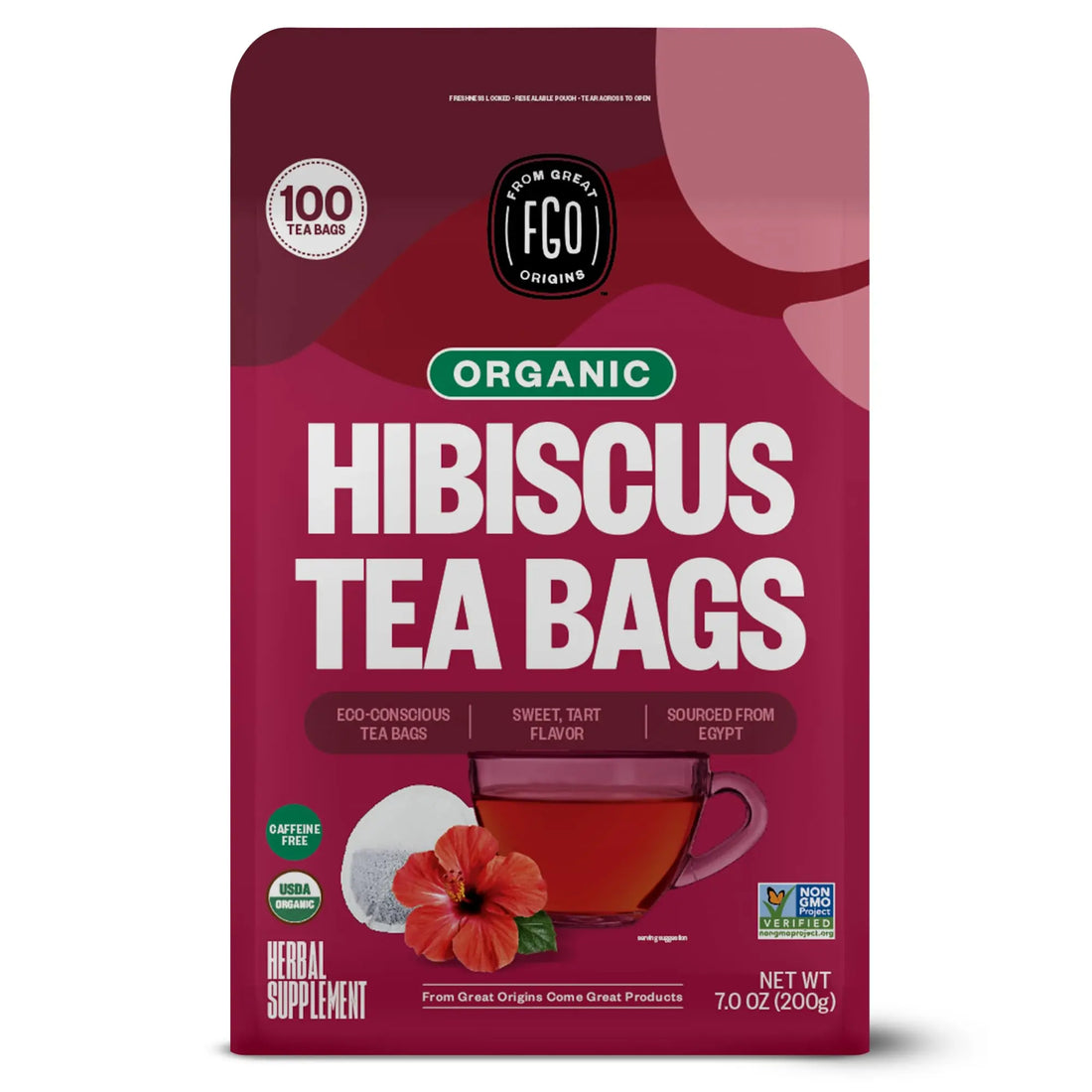 FGO Organic Hibiscus Tea, Eco-Conscious Tea Bags, 100 Count, Packaging May Vary FGO Au supplements