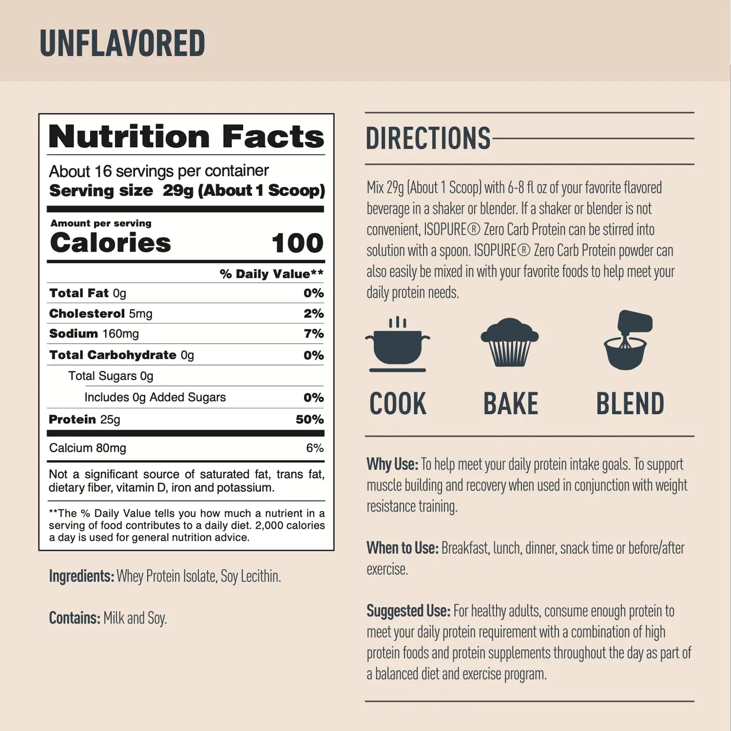 Isopure Unflavored Protein, Whey Isolate, 25g Protein, Zero Carb & Keto Friendly Isopure Au supplements