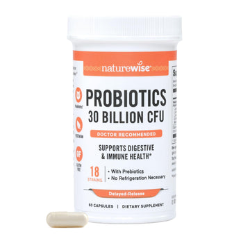NatureWise Max Probiotics for Women & Men - 30 Billion CFU 18 Strains With Prebiotics - For Gut & Digestive Health - Delayed-Release Capsules, Gluten Free - 60 Capsules[2-Month Supply] NatureWise Au supplements