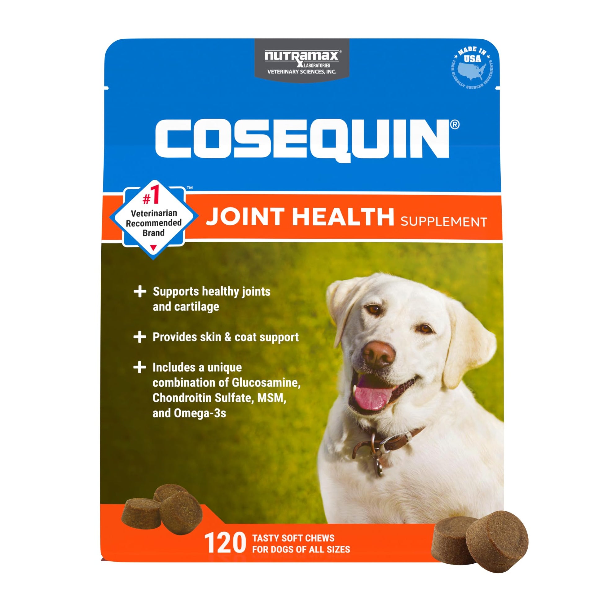 Nutramax Cosequin for Dogs Joint Health Supplement, Contains Glucosamine, Plus Chondroitin, MSM and Omega-3s, Supports Joint and Skin and Coat Health, Soft Chews, 120 Count Nutramax Laboratories Au supplements
